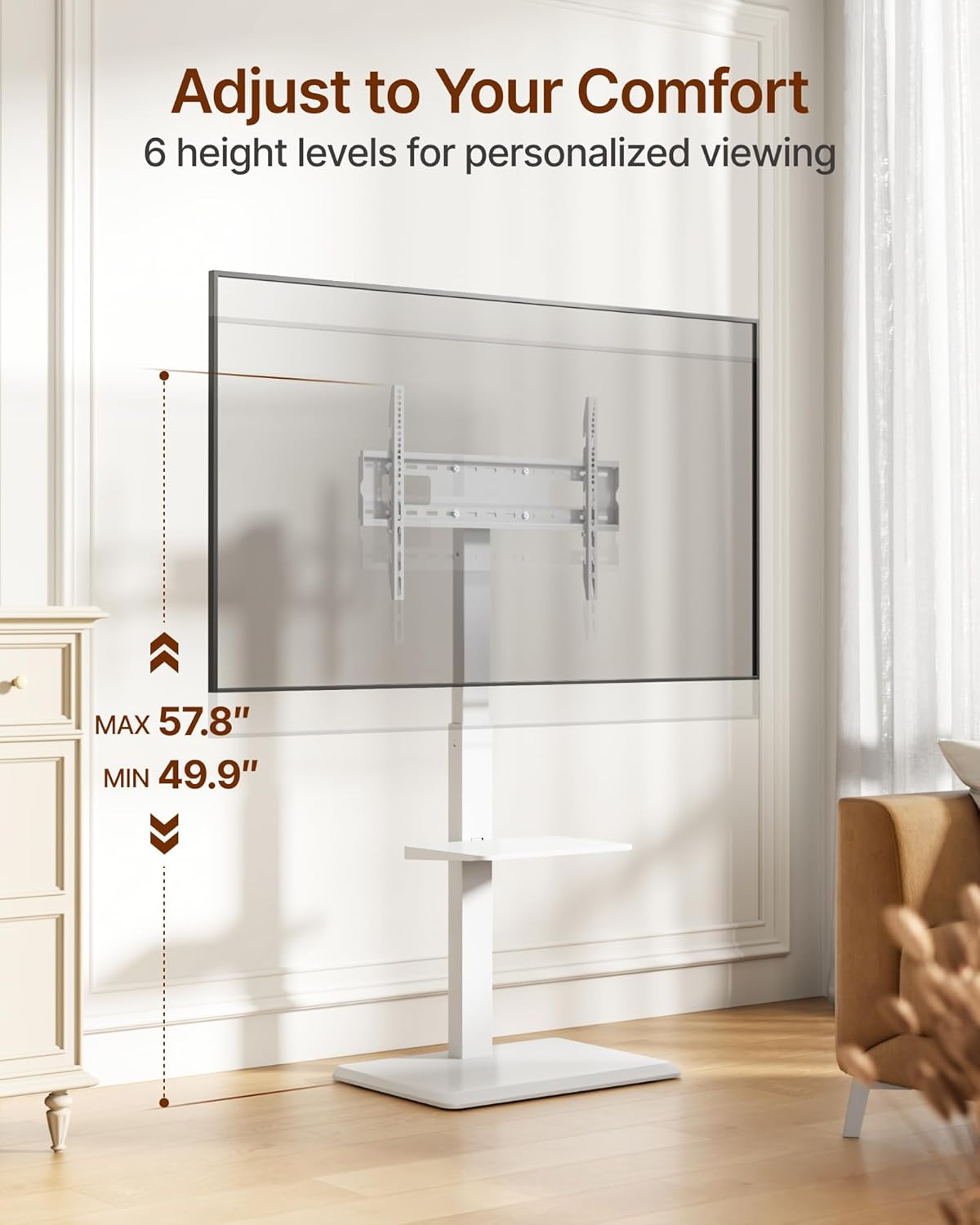 Thumbnail 2 de ECOTINY Steel Base Floor TV Stand for 32-75 inch TVs up to 110 lbs with Leveling, Tilt, and Swivel