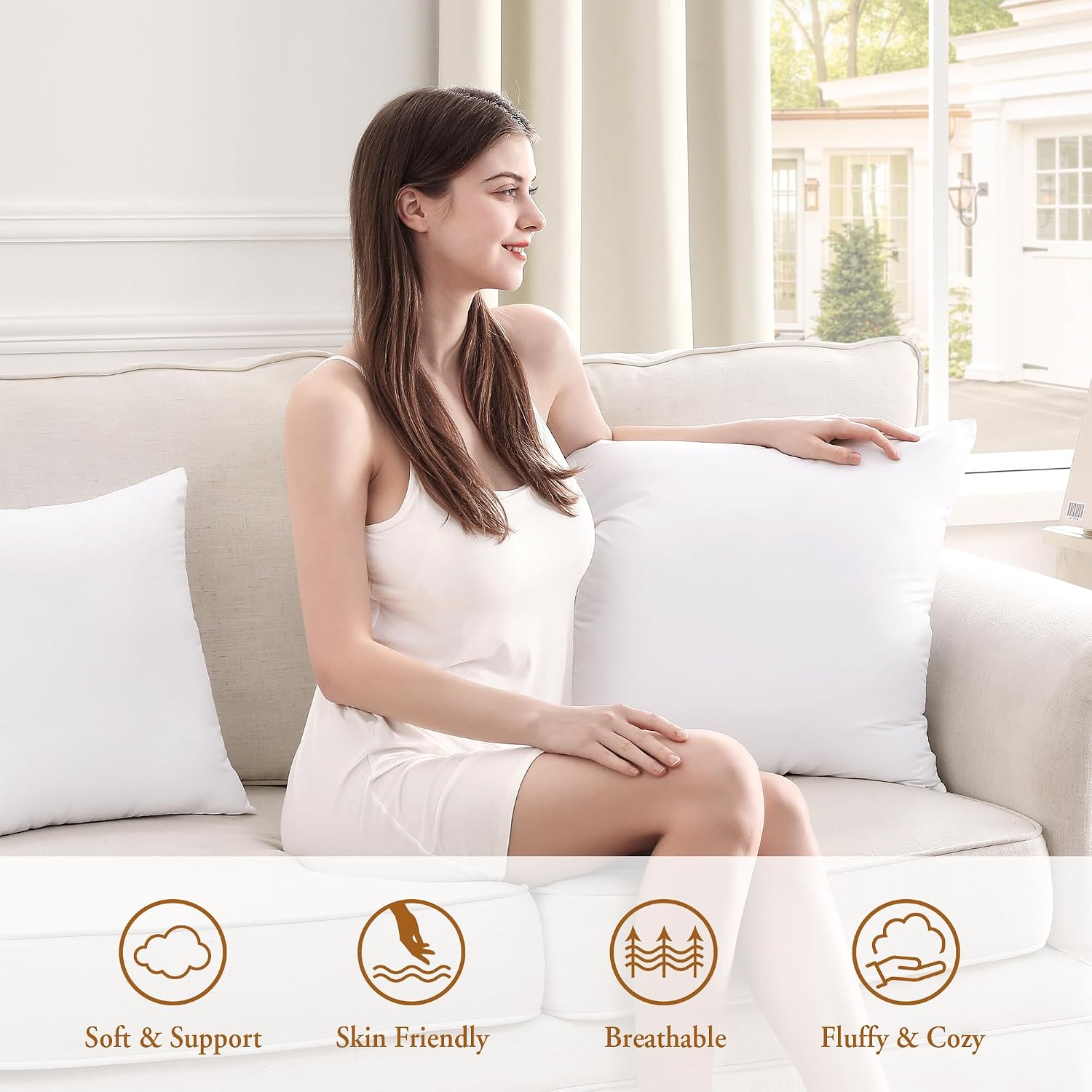 Detalle de puredown® 24x24 Pillow Inserts, 2-Pack, Polyester Down-Alternative Fill
