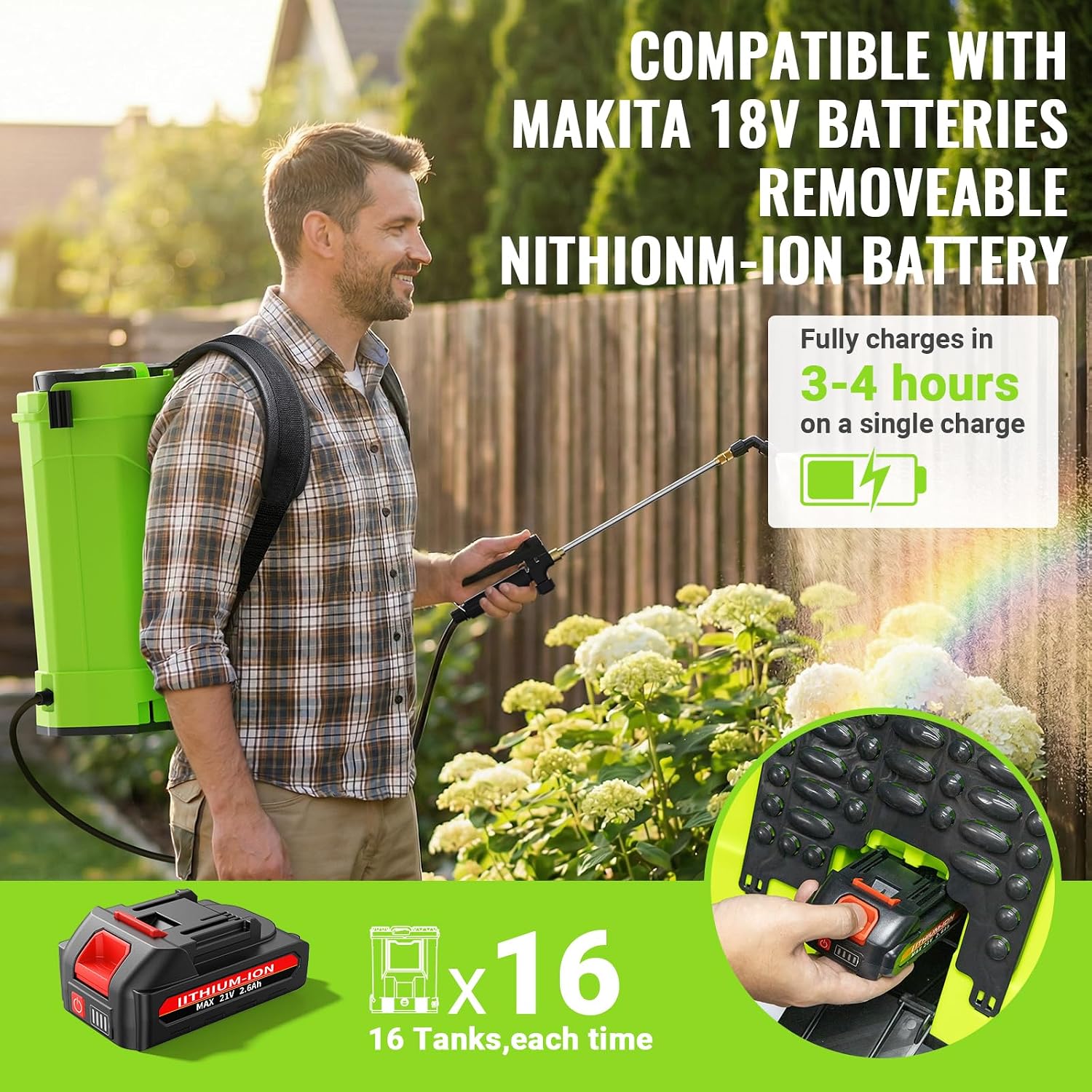 Detalle de QGeeM QG0401 20L Battery-Powered Backpack Sprayer, 100 PSI, 8 Nozzles