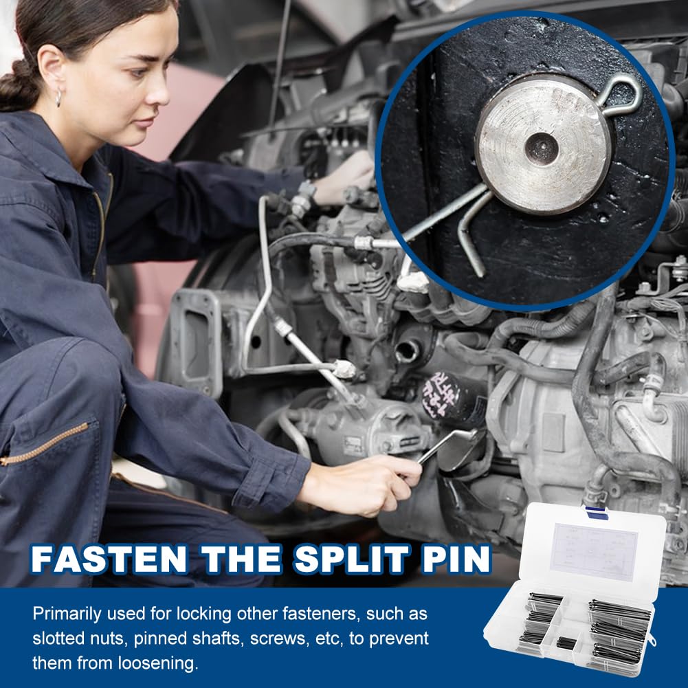 Detalle de 215 PCS Cotter Pins Assorted Kit: Durable Stainless Steel Split Pins in 7 Sizes