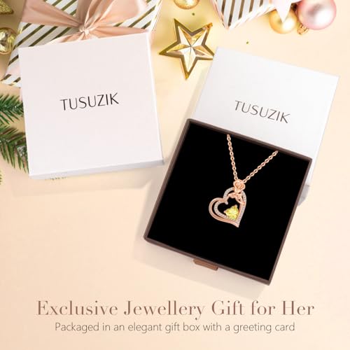 Thumbnail 5 de Tusuzik collar de mujer en plata de ley 925 con oro rosa, corazón y piedra de nacimiento (bicolor)