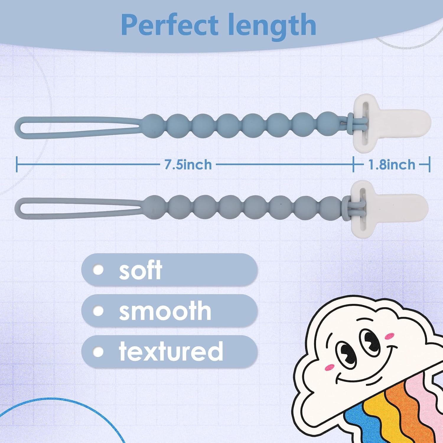 Detalle 1 de Slotic B007A1 Silicone Pacifier Clips, 4-Pack with One-Piece Beads, Gray