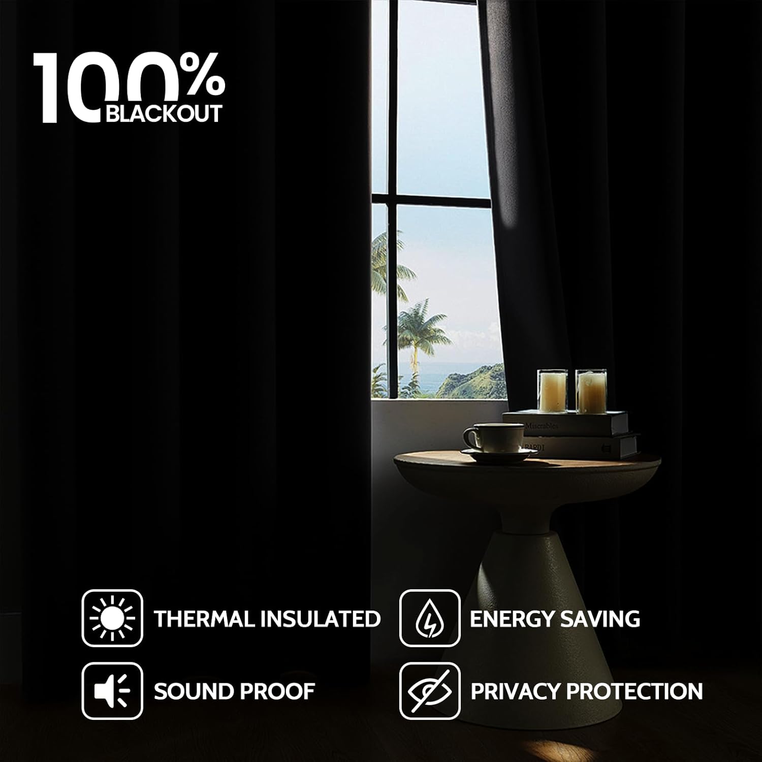 Detalle 2 de COSVIYA 100% Blackout Linen Curtains 72" 2 Panels