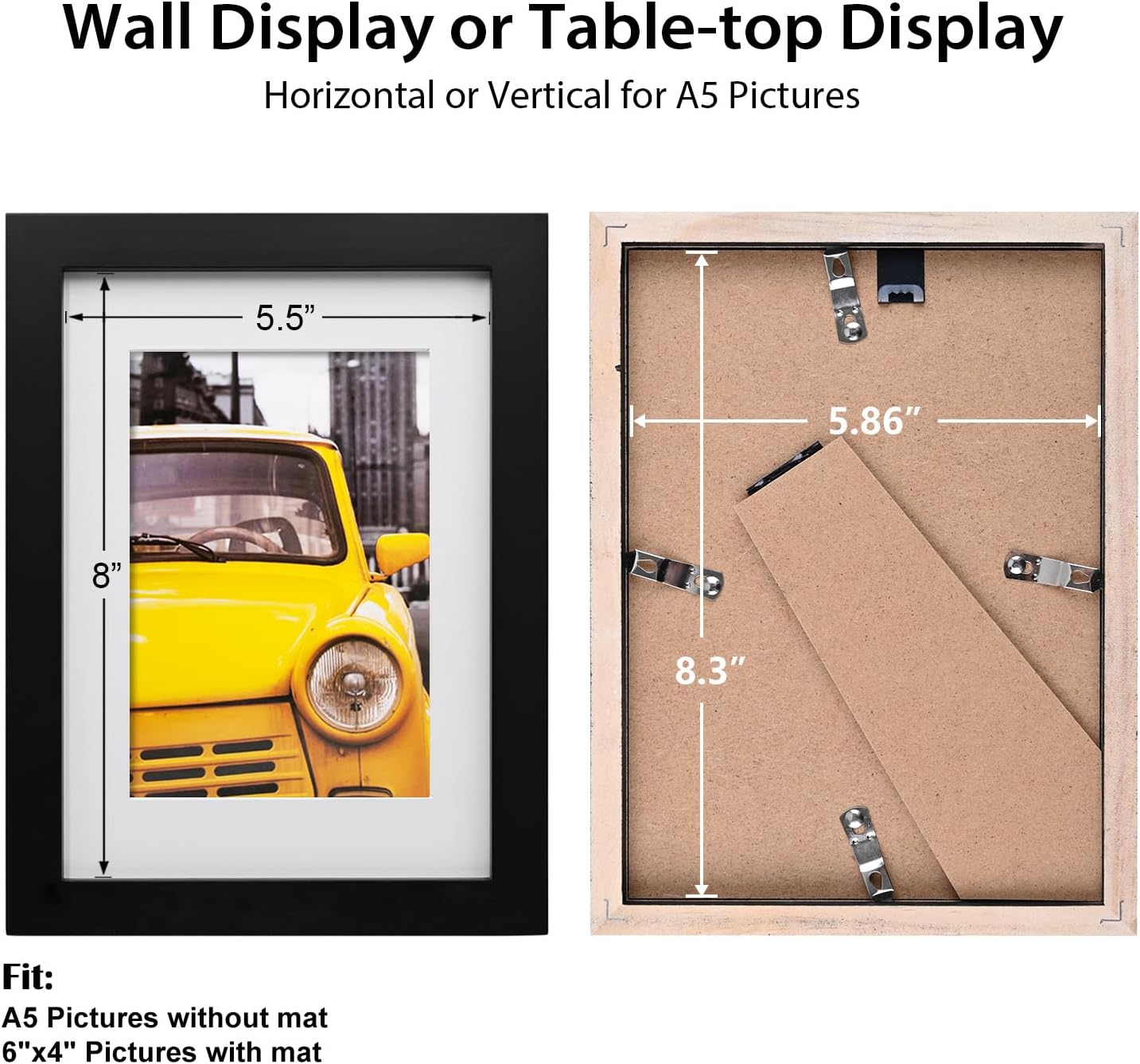 Detalle de EGOFINE A4 Frames: Solid Wood Picture Frames (Set of 4) with A5 Mat in Black