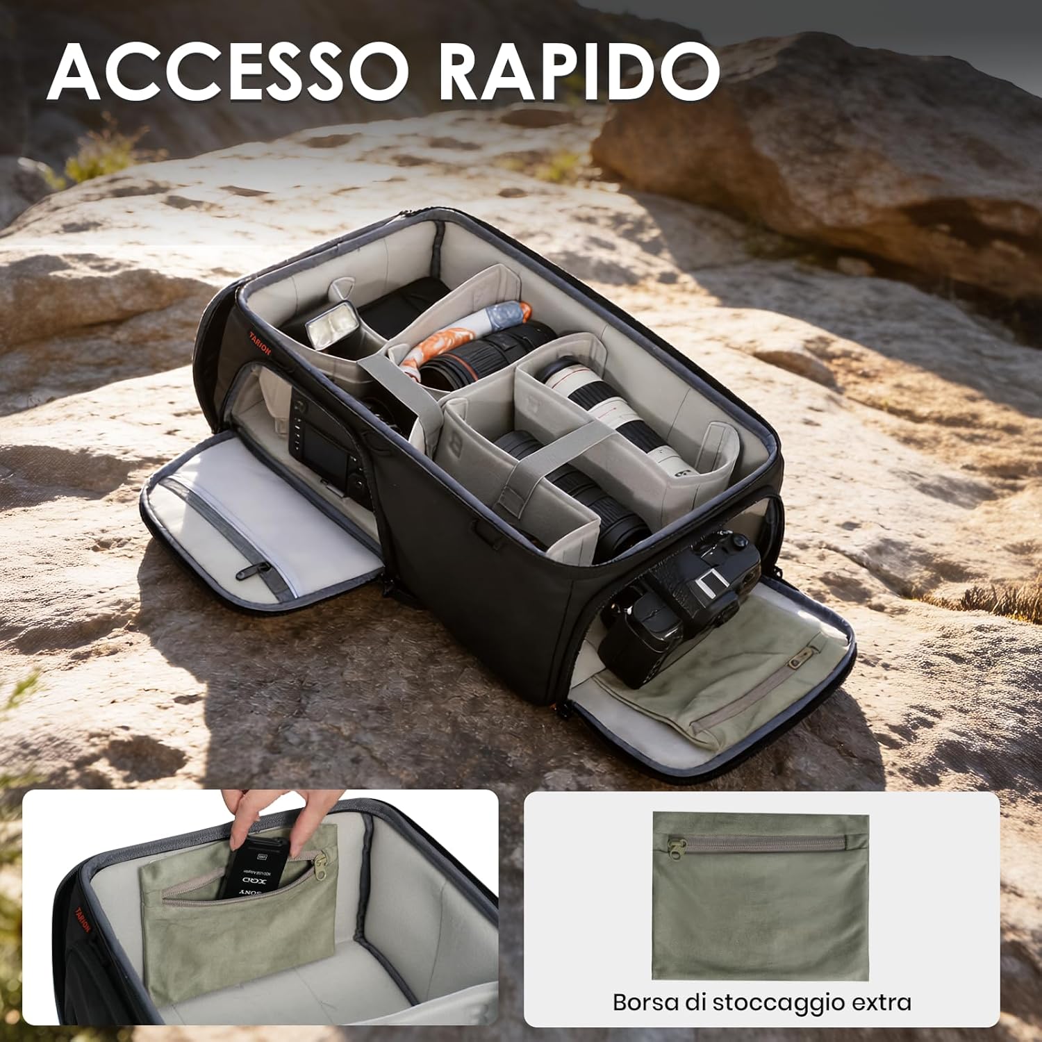 Detalle de Tarion Inserto Fotografico per Borsa Reflex e Zaino DSLR — 4 Misure, Protezione Avanzata