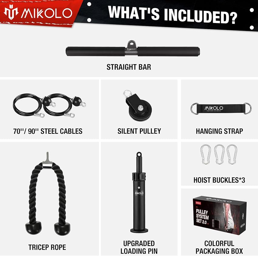 Detalle 2 de Mikolo Fitness LAT and Lift Dual Cable System 70" 🏋