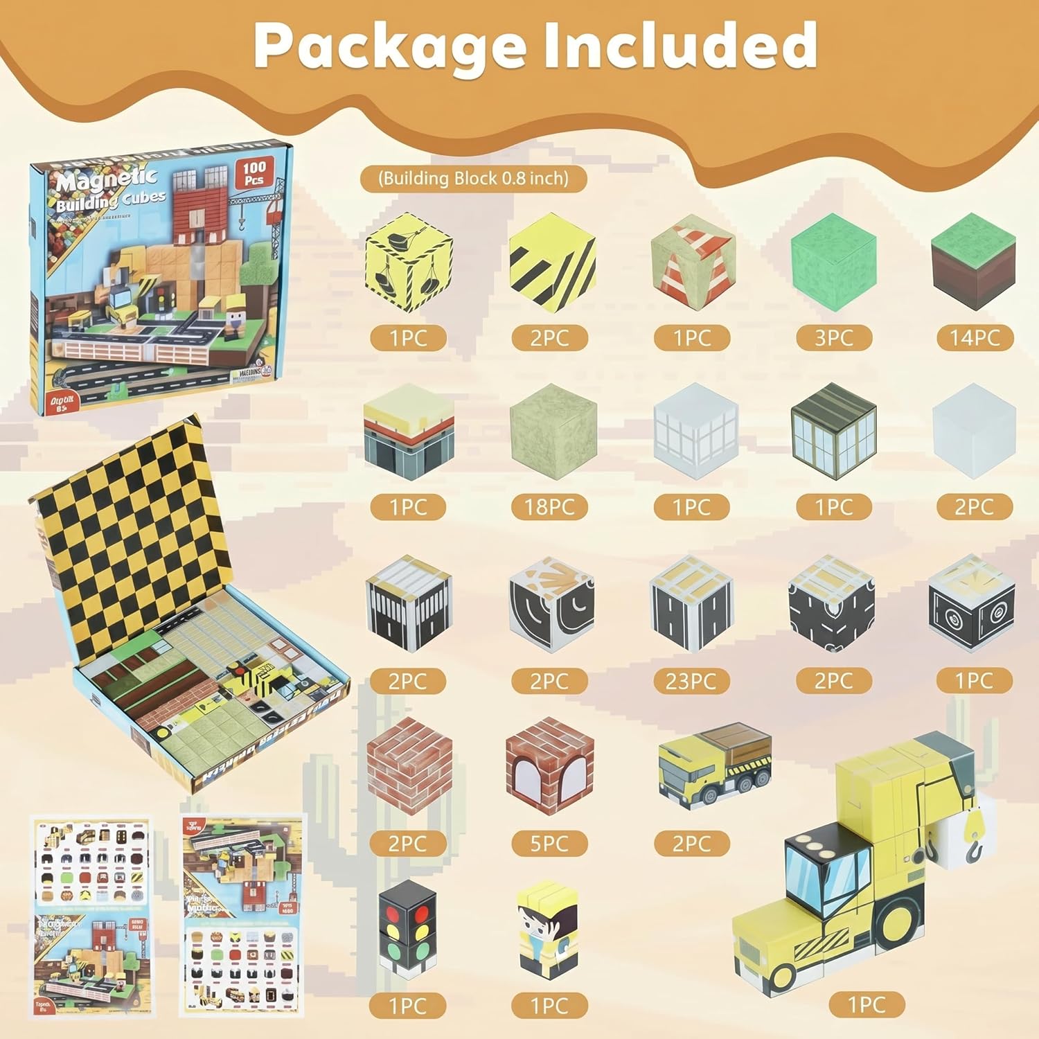 Thumbnail 1 de GigglePlay Magnetic Blocks 100-Piece Construction Set – Educational STEM Toy for Ages 3–10