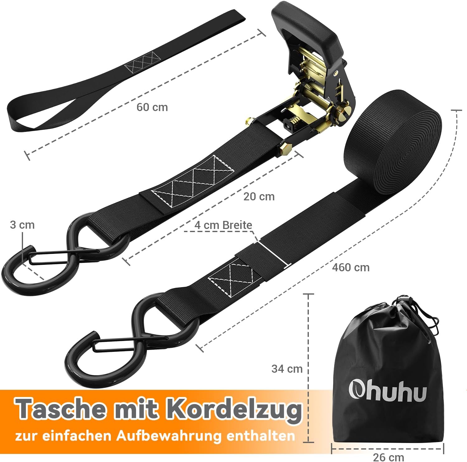 Detalle de Ohuhu Spanngurte Ratsche 4,6 m 1500 kg đ