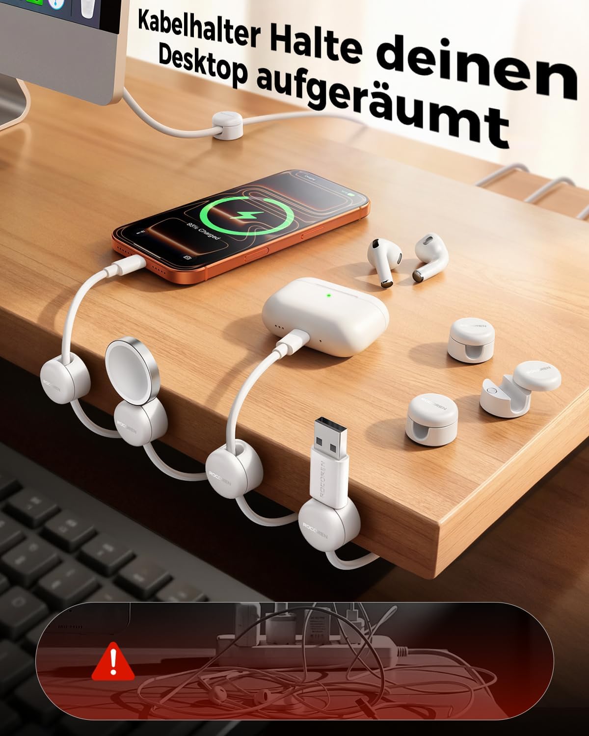 Thumbnail 6 de Rocoren Kabelhalter Selbstklebend – 360° gedreht, 9 Stück, Weiß