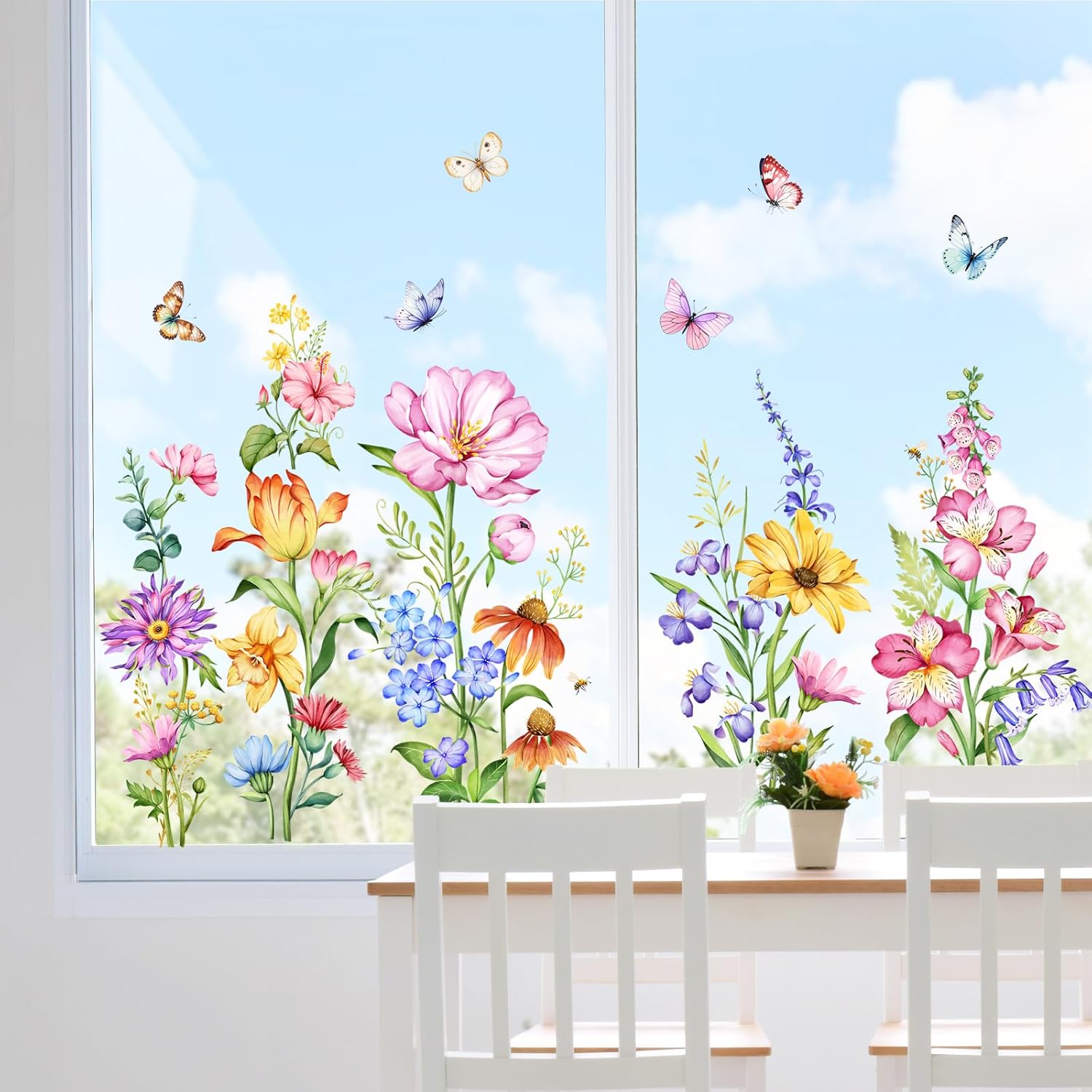 Detalle de Supzone Flower Window Stickers 100 x 50 cm: Double-Sided Floral Clings for Glass and Mirrors