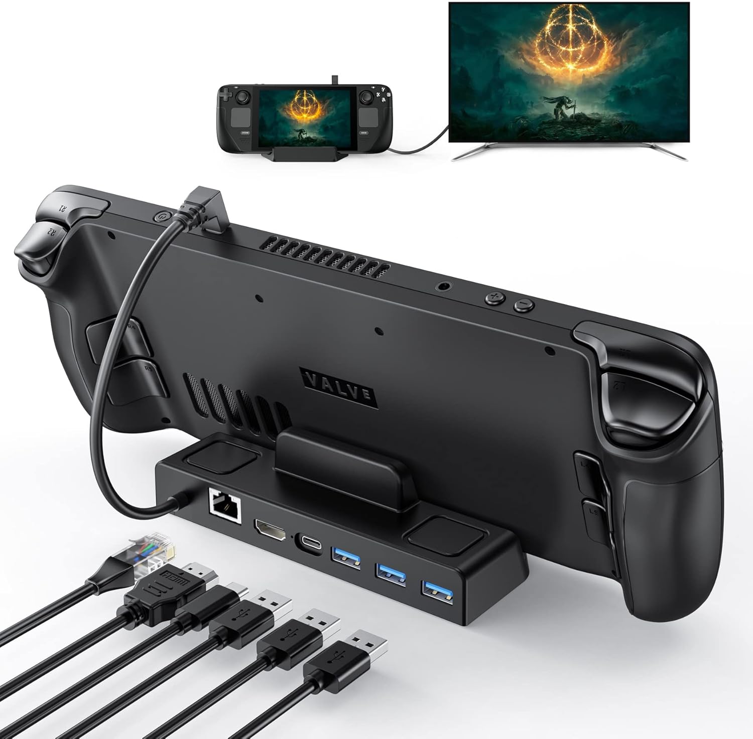 Detalle de Benazcap Docking Station for Steam Deck OLED (2023) / Steam Deck (2021) – 4K@60Hz HDMI, Gigabit Ethernet & USB-A 3.0