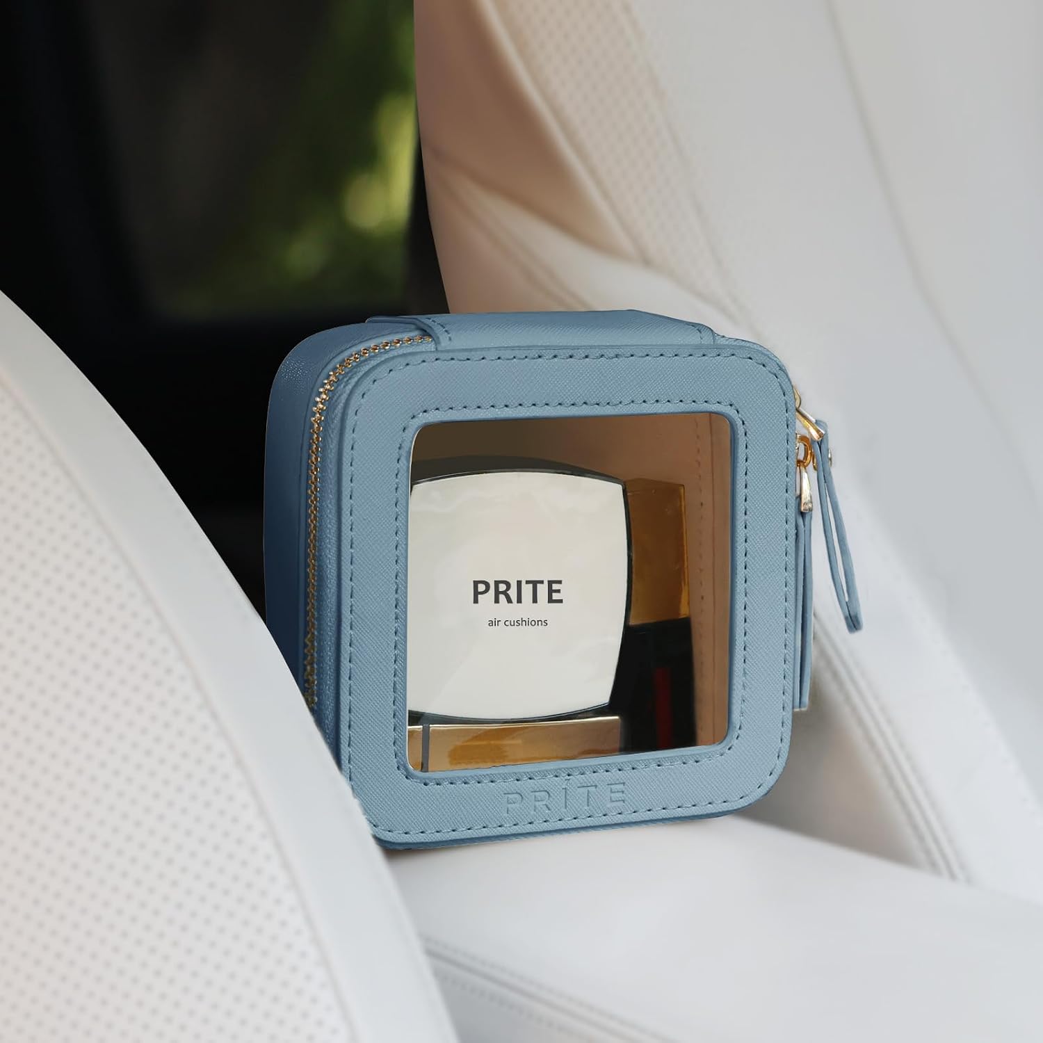 Thumbnail 5 de Prite Small Clear Makeup Bag (Blue) with Gift Box – Waterproof mini cosmetic case with double zippers