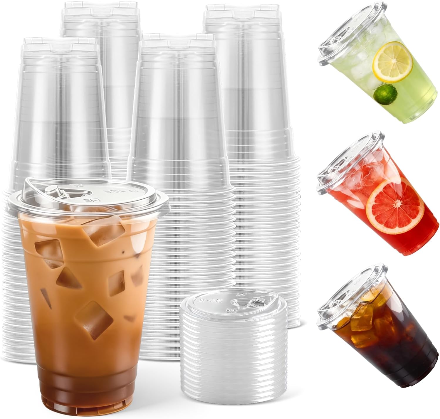 Detalle de Clear Plastic Cups with Lids, 20 oz