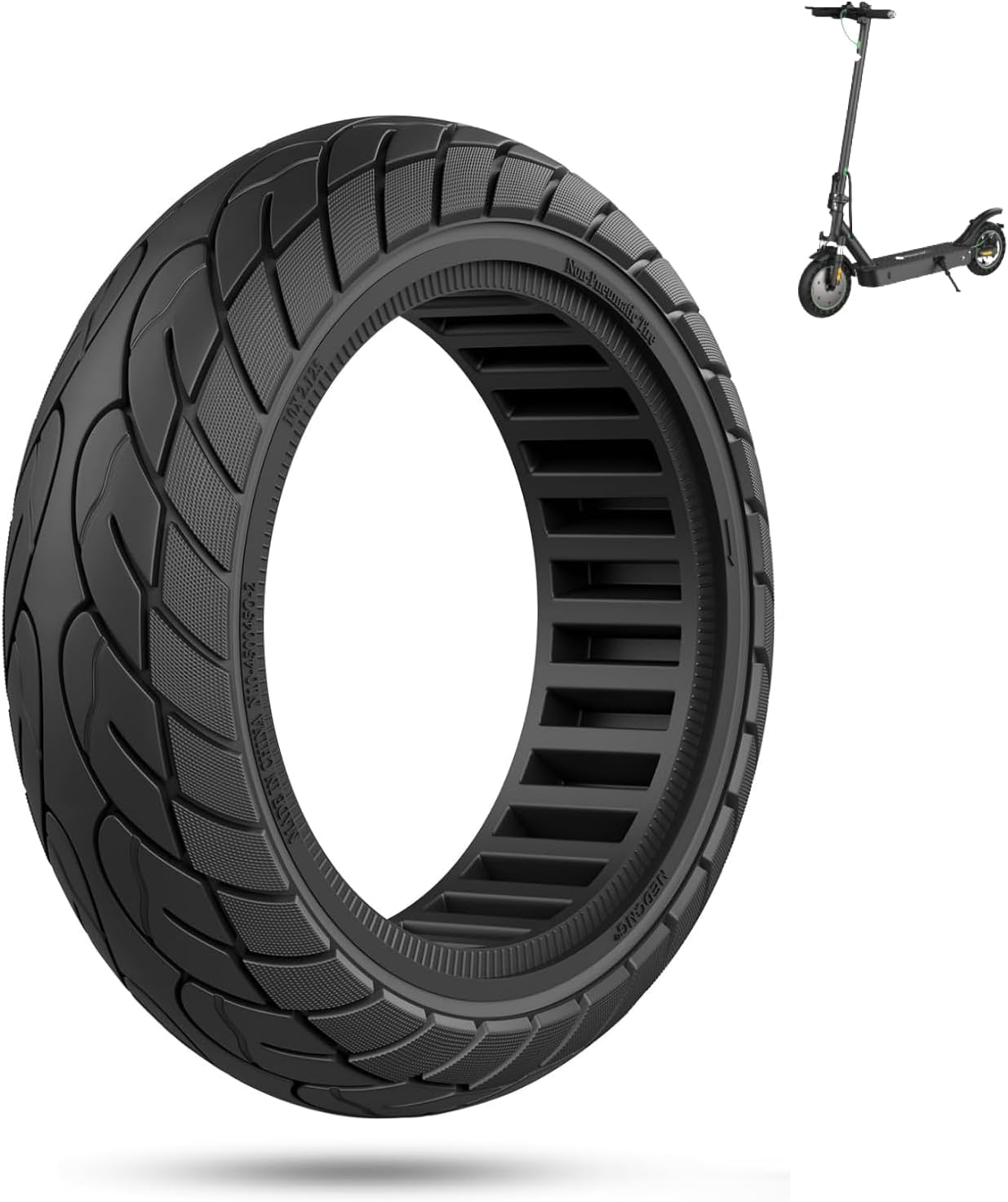 Thumbnail 5 de ECOVELO pneumatico pieno 10 x 2.125 per monopattino e scooter elettrico (ruota 10”): antiforatura nero con linea gialla