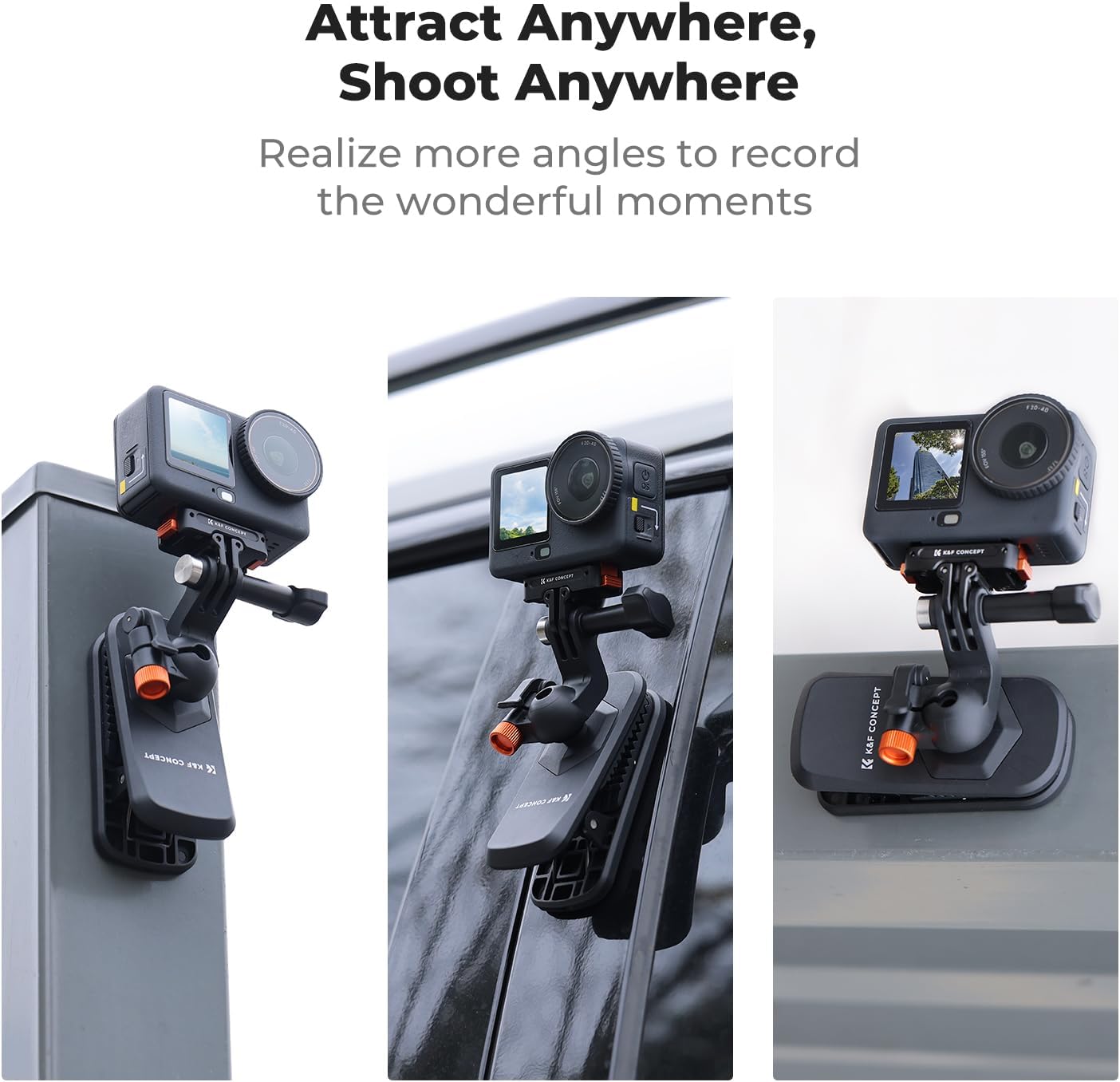 Detalle de K&F CONCEPT Support Pince Magnétique pour Sac à Dos avec Rotule 360° – Compatible GoPro et DJI Osmo Action