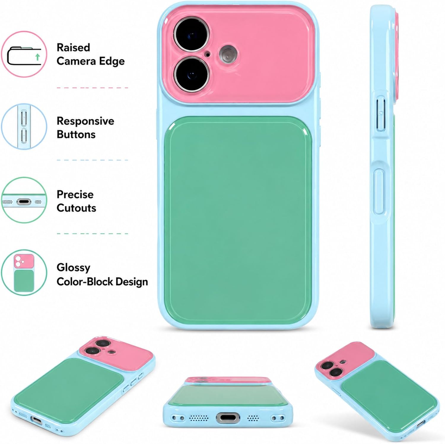 Thumbnail 6 de EKELYVIA Cyan TPU Case for iPhone 17, Contrast Color Design, Raised Bezels