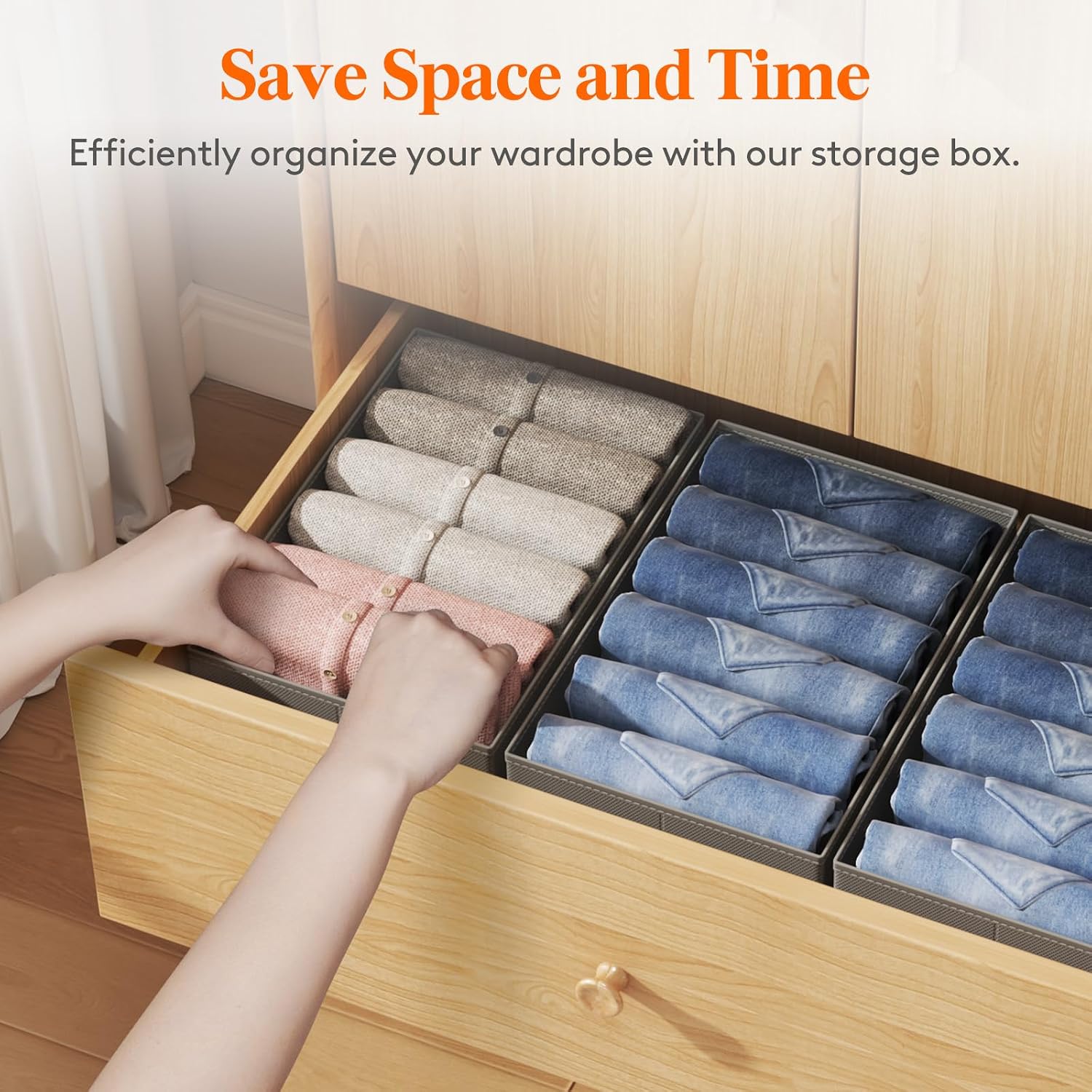 Detalle de Lifewit LH23231.02FG.V1.M02 3-Pack Drawer Organisers, Foldable, 6 Compartments