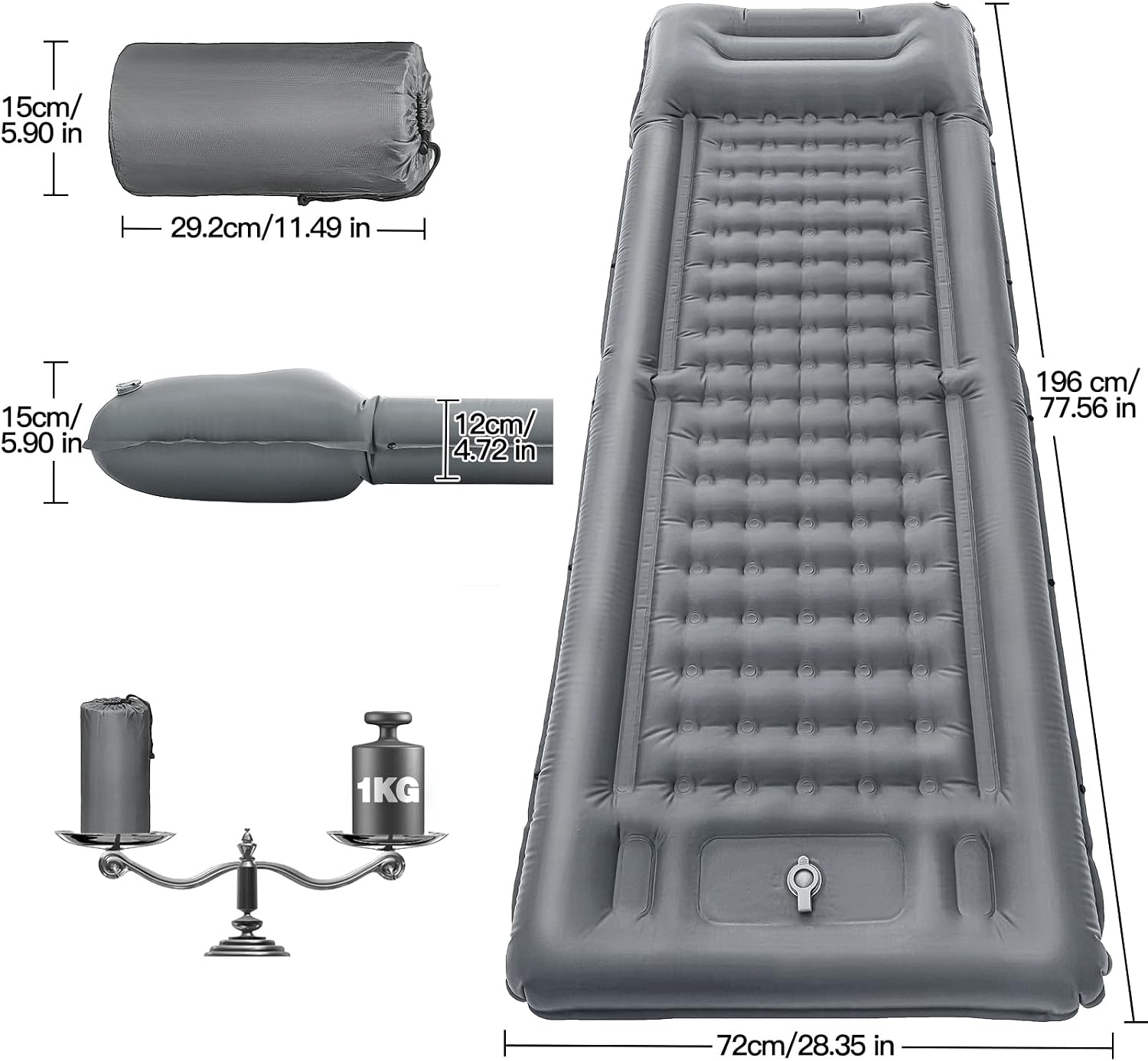 Detalle 2 de NHOWIN Camping Mat: 12cm Thick Sleeping Mat with Built-in Pump