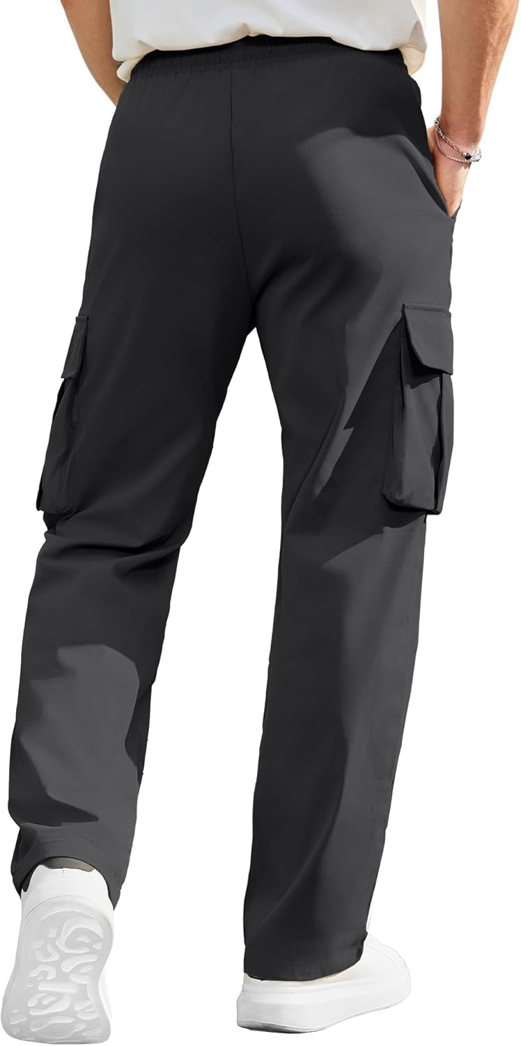 Detalle de PLEPAN Men’s Casual Cargo Pants with Drawstring Waist, Pockets for Hiking, Workout & Everyday Wear