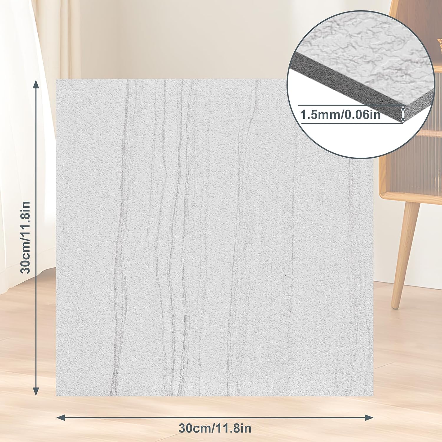 Thumbnail 1 de ACXIN Self-Adhesive PVC Flooring Tiles, Grey White Wood Grain, 7.5 m²