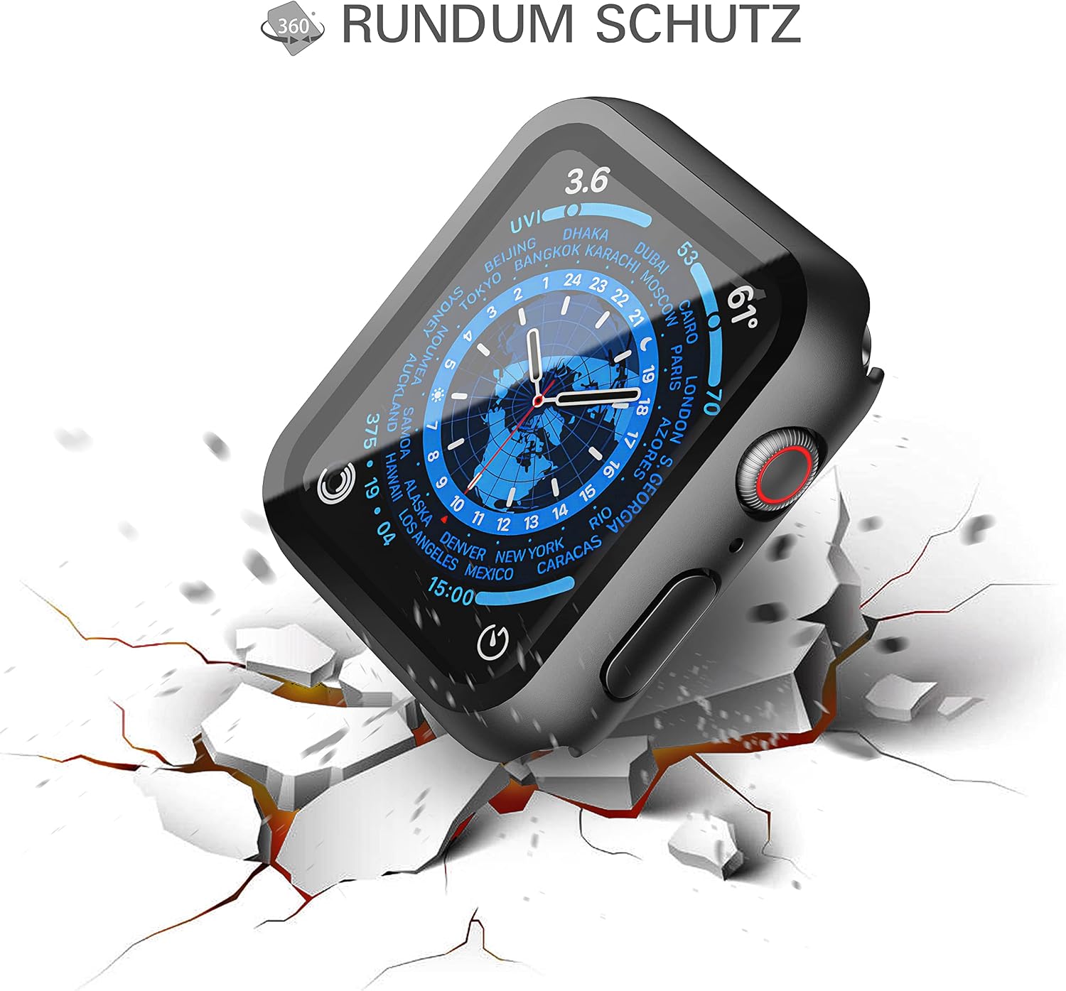 Thumbnail 3 de Misxi Hard Hülle mit Glas-Displayschutz für Apple Watch Series 9/8/7 (45 mm) – 2er-Set, schwarz
