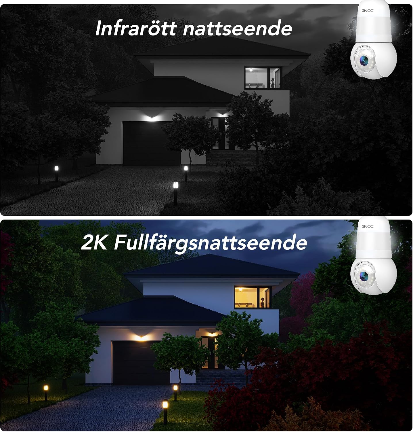 Detalle de GNCC GL1-2N 2-pack glödlampskameror med 2K och 355° PTZ
