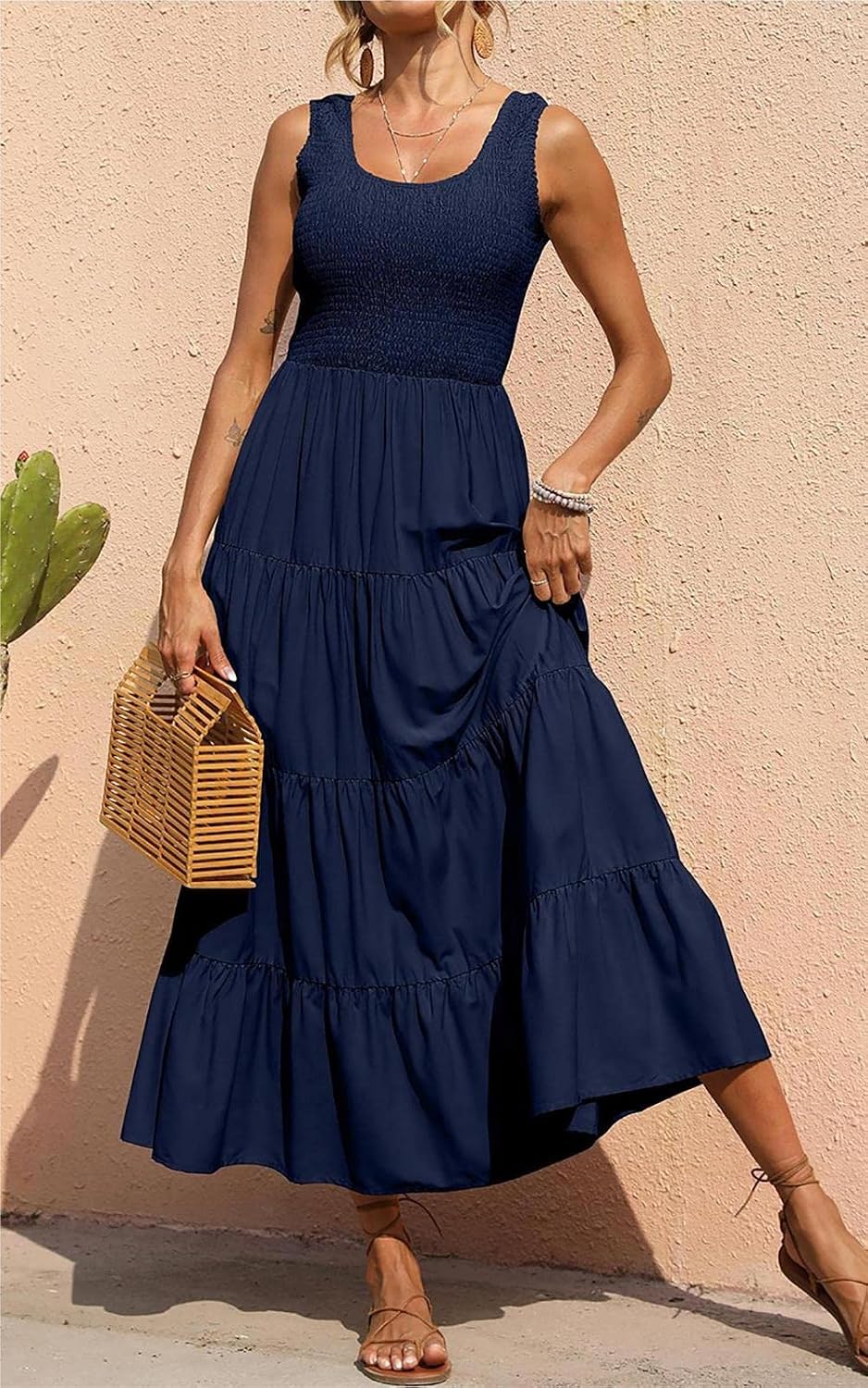 Thumbnail 2 de PRETTYGARDEN Women's 2026 Casual Loose Maxi Sundress — Smocked Tank, Tiered Sleeveless Beach Dress