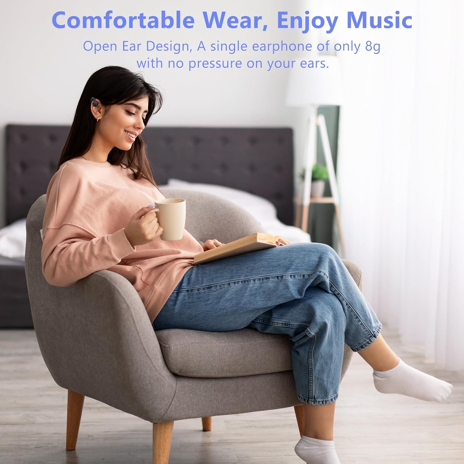 Thumbnail 3 de Écouteurs Bluetooth ouverts sans fil avec micro intégré, commande tactile et charge USB‑C – Noir