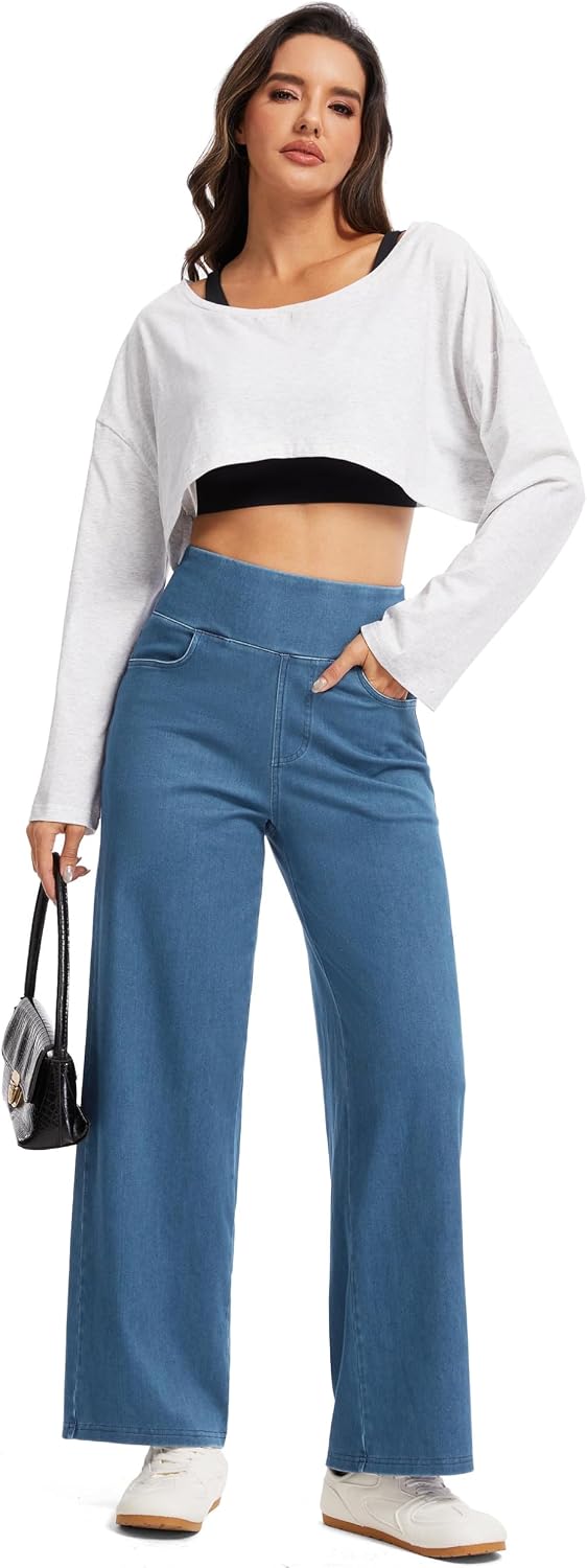 Thumbnail 6 de THE GYM PEOPLE Wide Leg Jeans for Women, High-Waisted Stretch Denim