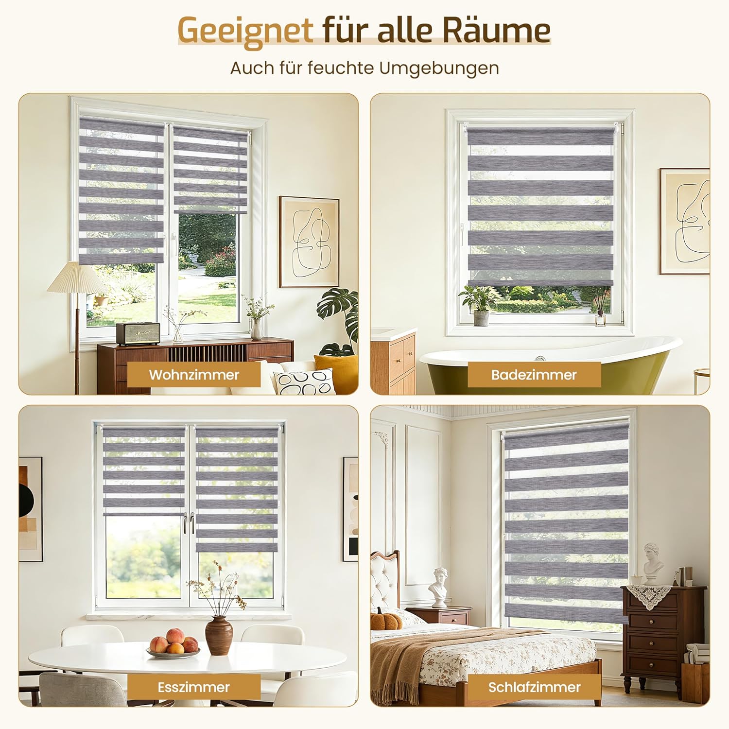 Thumbnail 5 de Grandekor Doppelrollo Klemmfix ohne Bohren 105x120 cm – Vielseitiges Innenrollo mit Streifenmuster