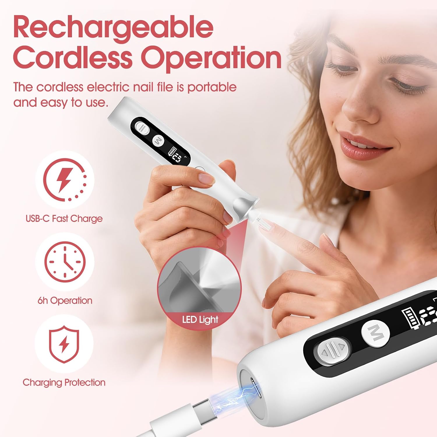 Thumbnail 6 de ZABOUL AOL05 Cordless Electric Nail Drill, 10 Speeds, 10 Bits & 60 Bands