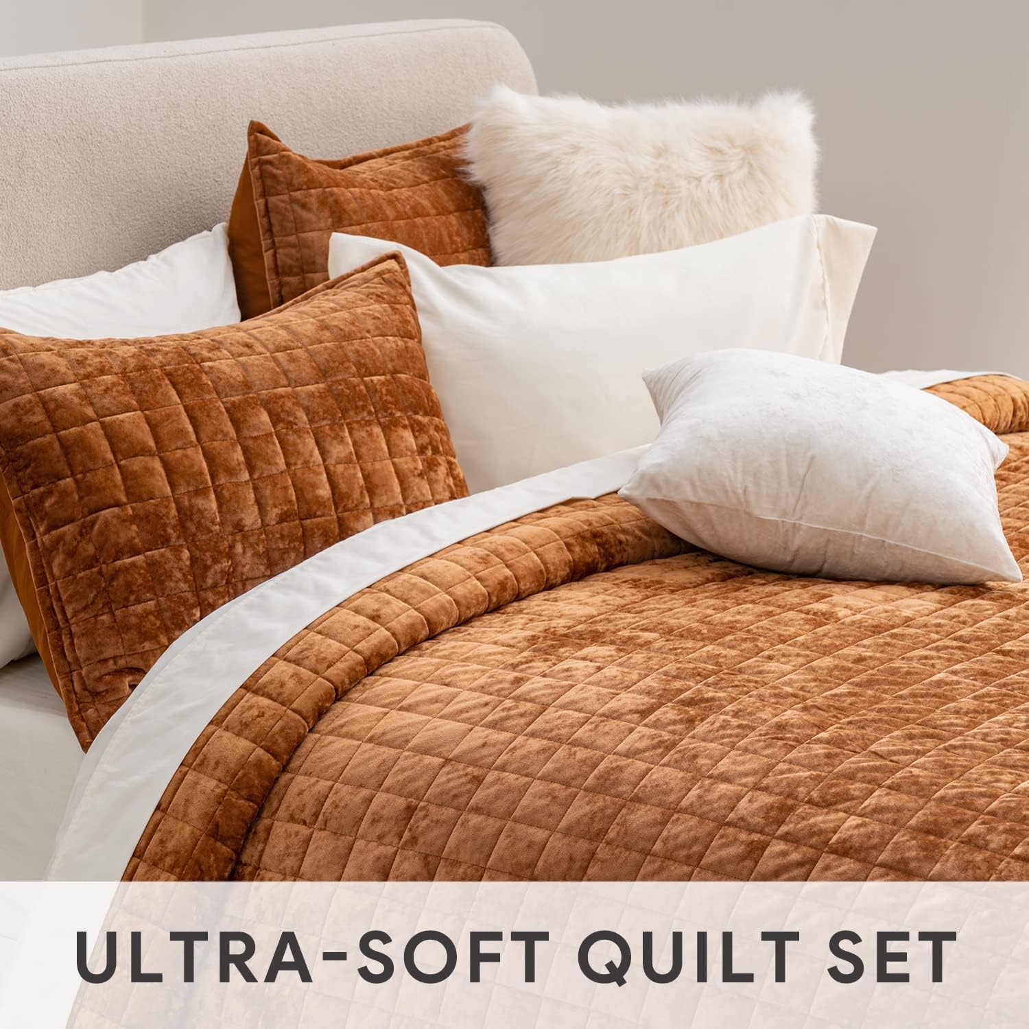 Thumbnail 3 de RECYCO Luxury Velvet Quilt Set (California King 118'' x 106''): Ultra-Soft, Lightweight, Oversized Comfort for All Season Bedding