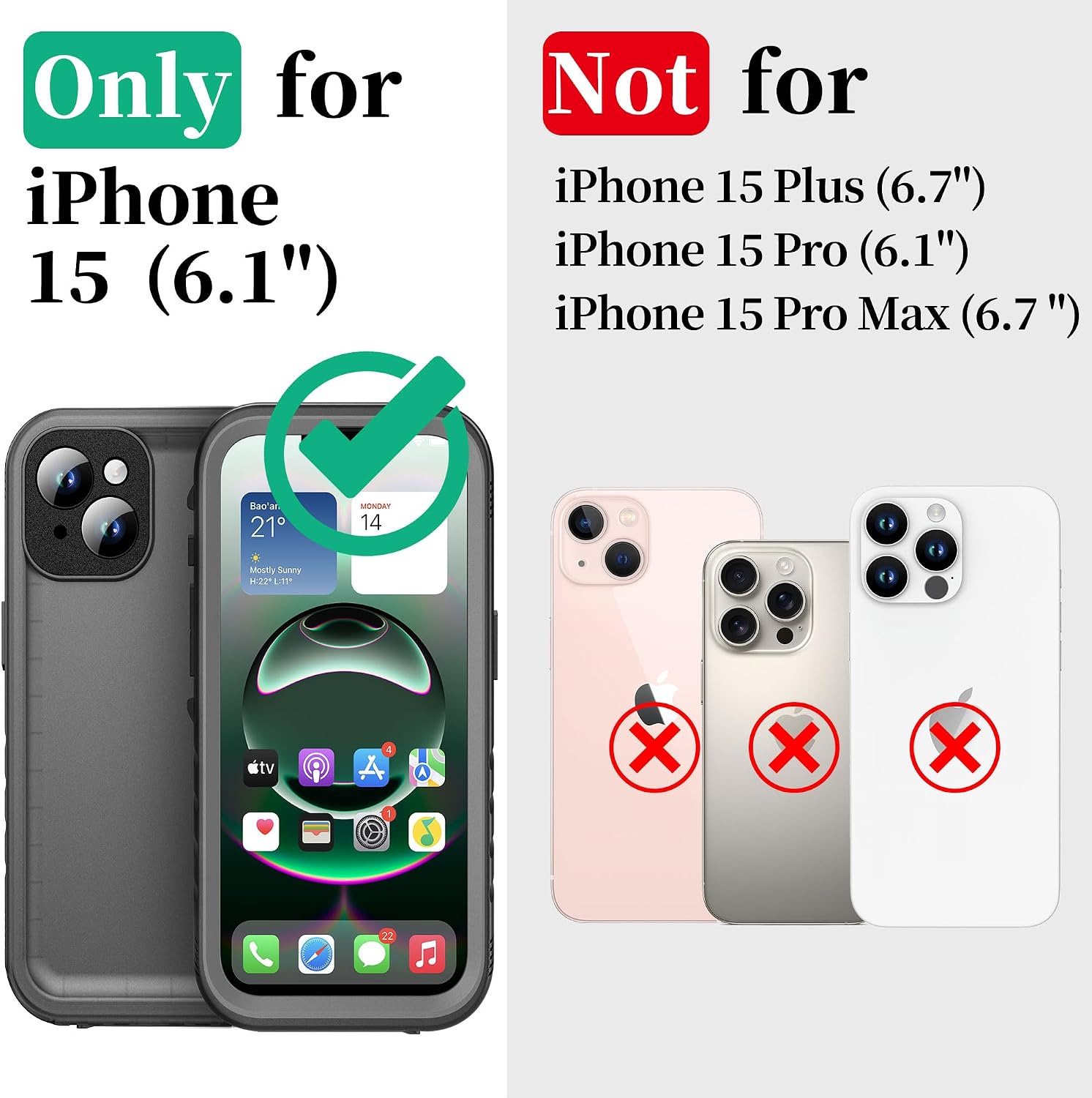 Detalle 2 de Cozycase for iPhone 15 Case Waterproof — 360 Heavy Duty with Screen/Camera Protector