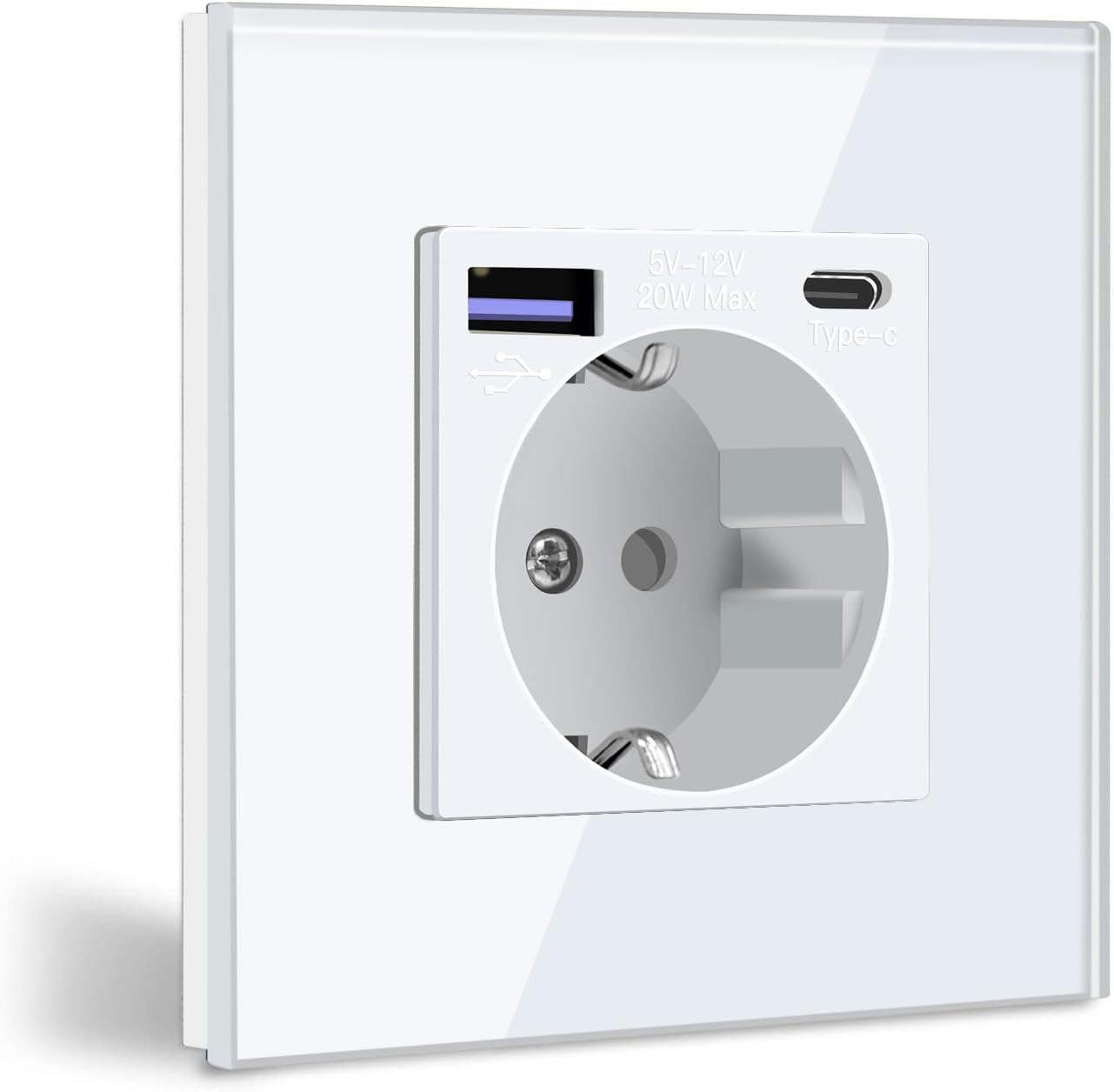 Detalle de BSEED FK86EUSK1PDAC1W Schuko-stopcontact met USB-C 20 W en glazen paneel