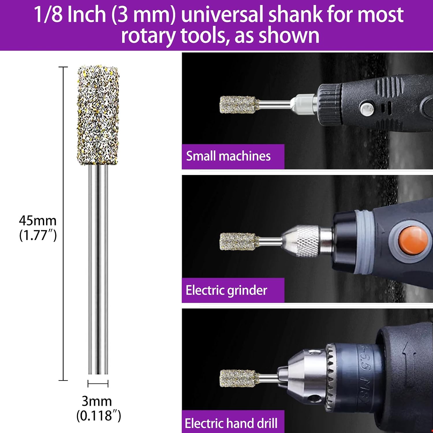 Detalle 1 de 12PCS-Diamond Bit-50 Grit diamantfrezen, korrel 50 en 3 mm schacht
