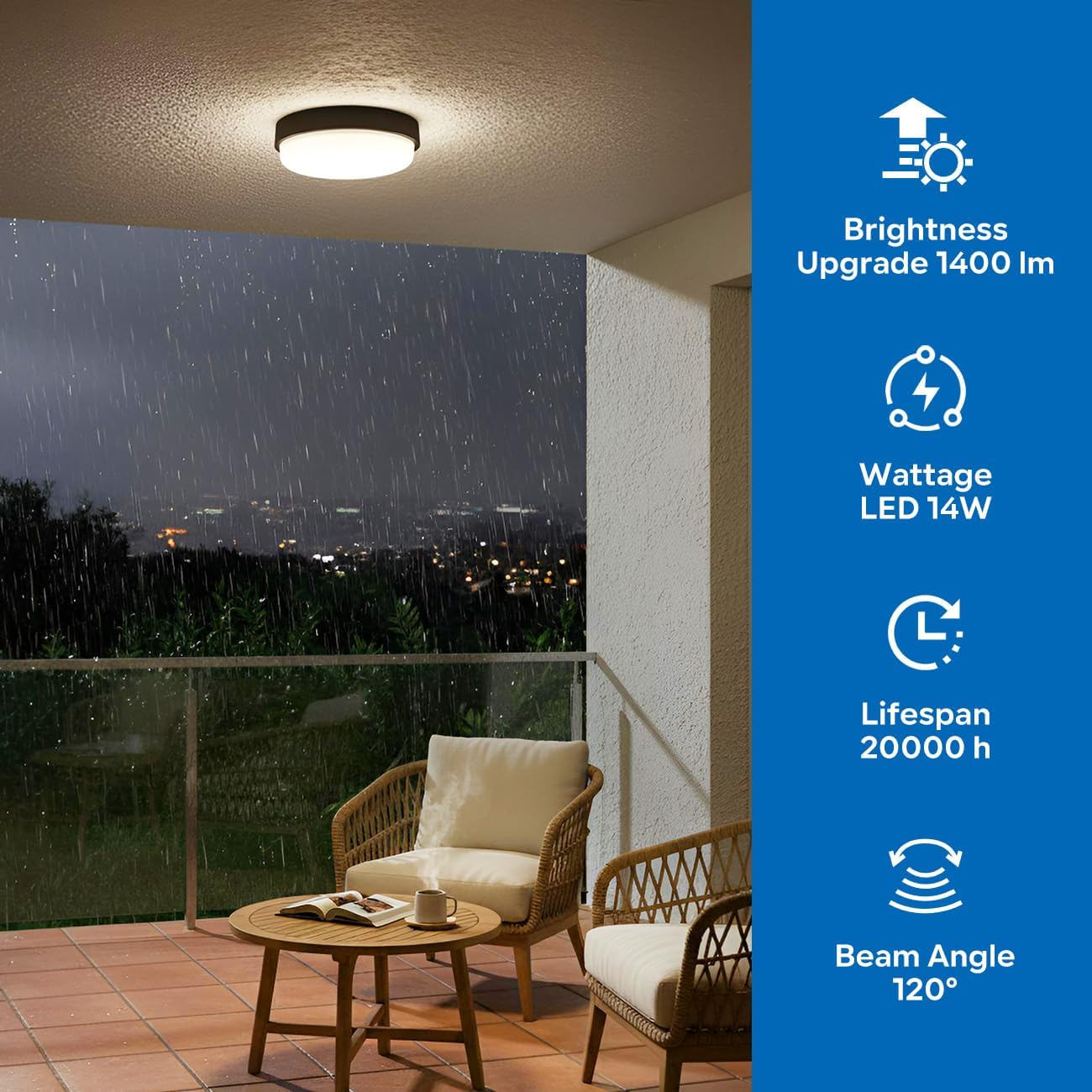 Detalle de ANWIO Applique da Esterno Nero 14W LED IP54: 1400 lm, 4000K Neutro – Luce Bianca Naturale per Esterno