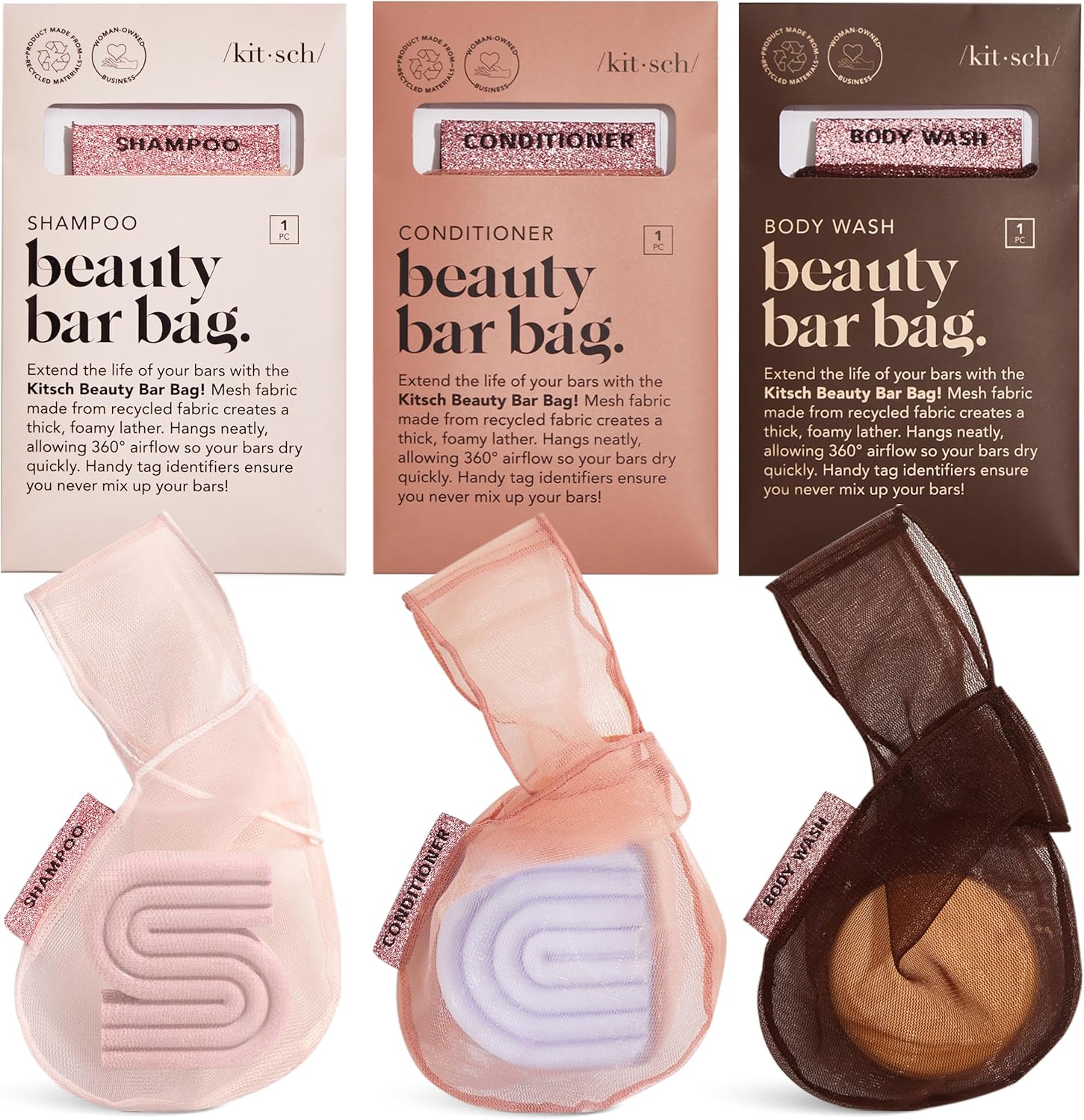 Thumbnail 3 de Kitsch Sac économiseur de savon – poche en maille recyclée (gel douche, après-shampooing & barres de shampooing) breveté