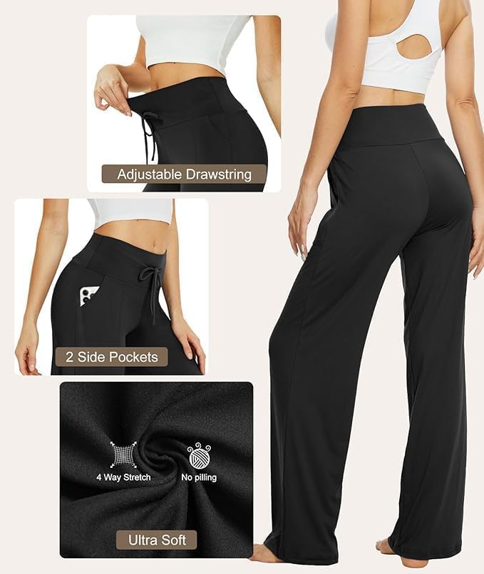Detalle de TNNZEET 3-Pack Women's Wide-Leg Pants with Pockets, Four-Way Stretch