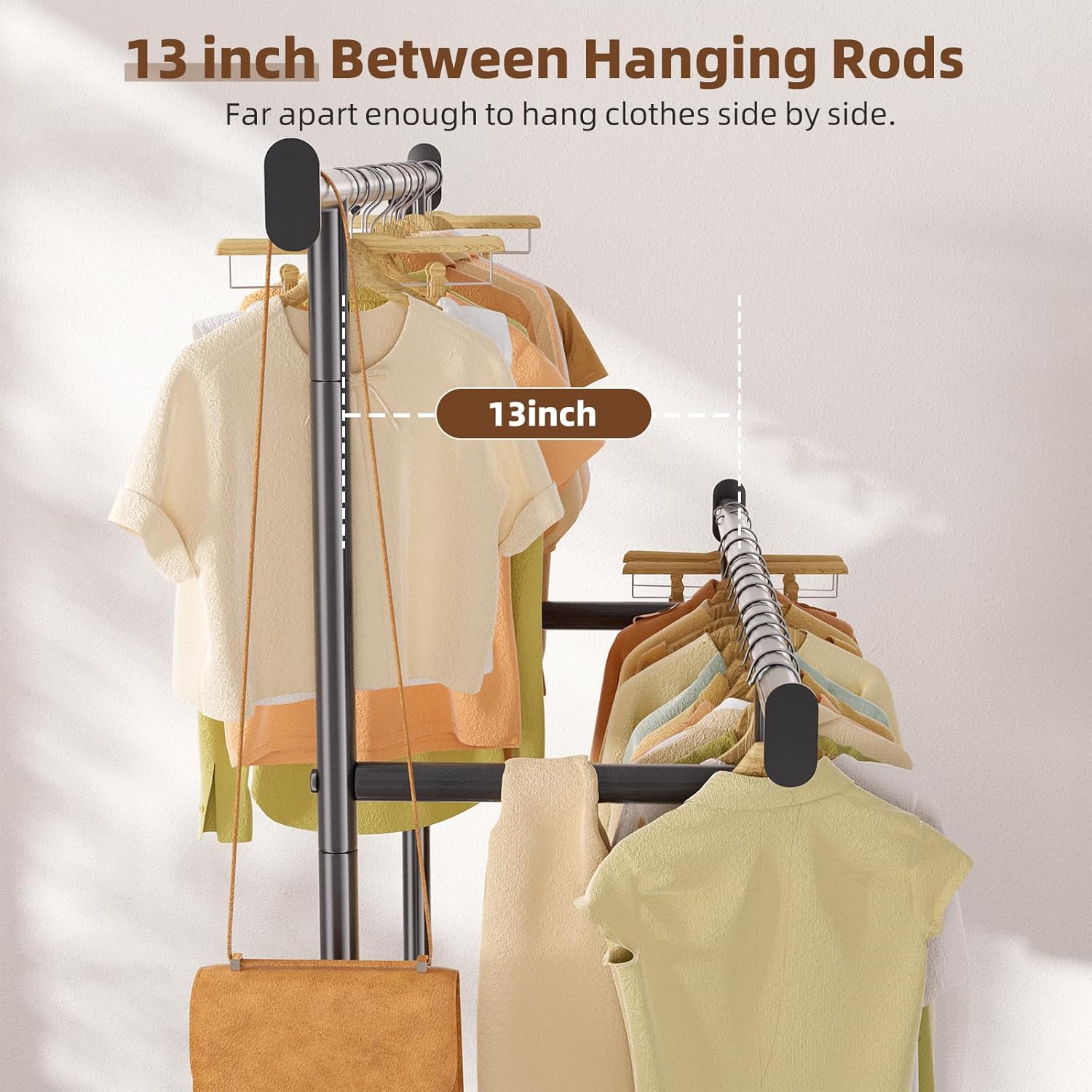 Detalle 2 de Simple Trending Double-Bar Portable Garment Rack with Wheels