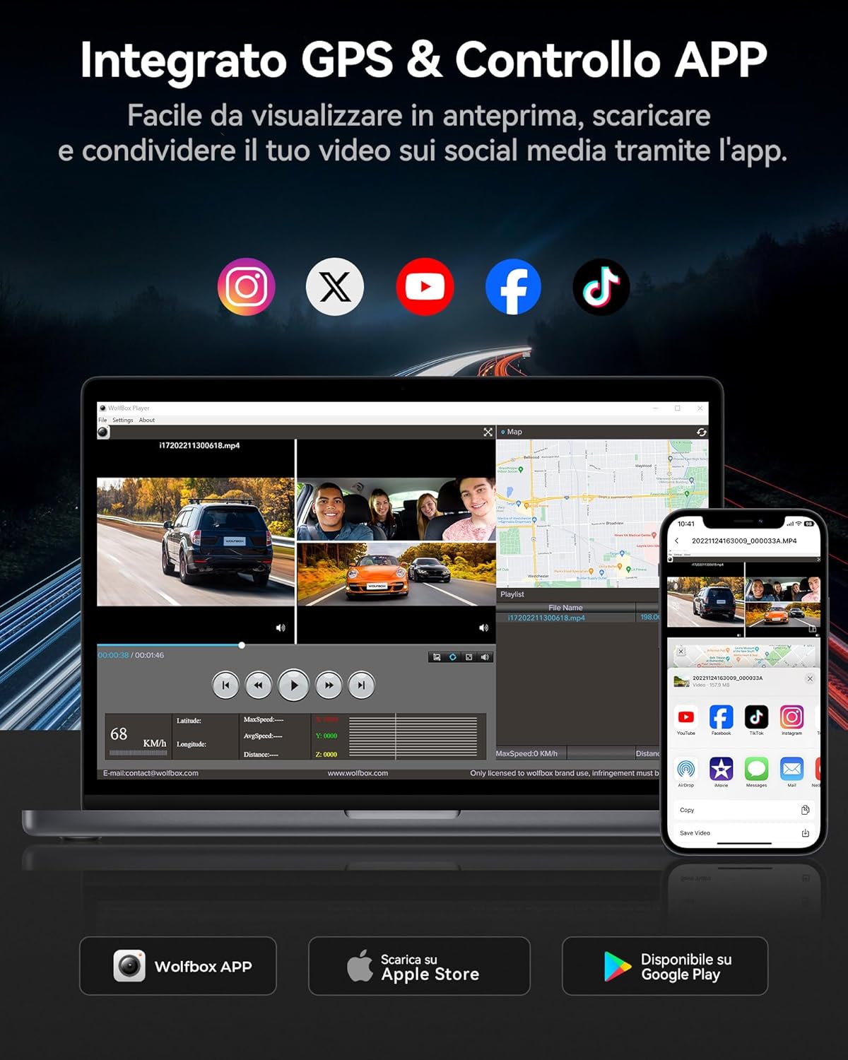 Thumbnail 5 de WOLFBOX i17 Dash cam 4K 3 canali con GPS e 64GB