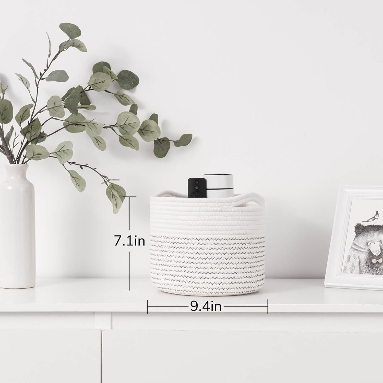 Detalle 2 de TIMEYARD Aufbewahrungskorb aus Baumwolle, geflochten – kleiner Regalkorb für Kinderzimmer & Büro (D24 x H18 cm)