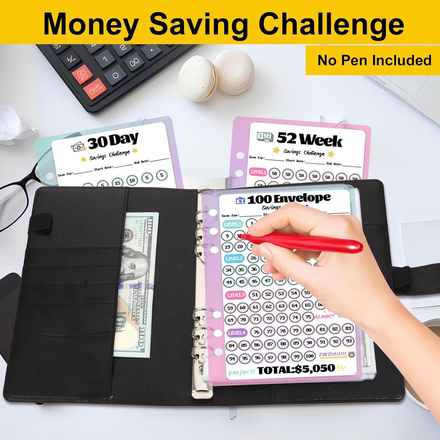 Detalle 2 de WINDESK Binder3trackerblk A5 Savings Challenge Binder with 3 Trackers