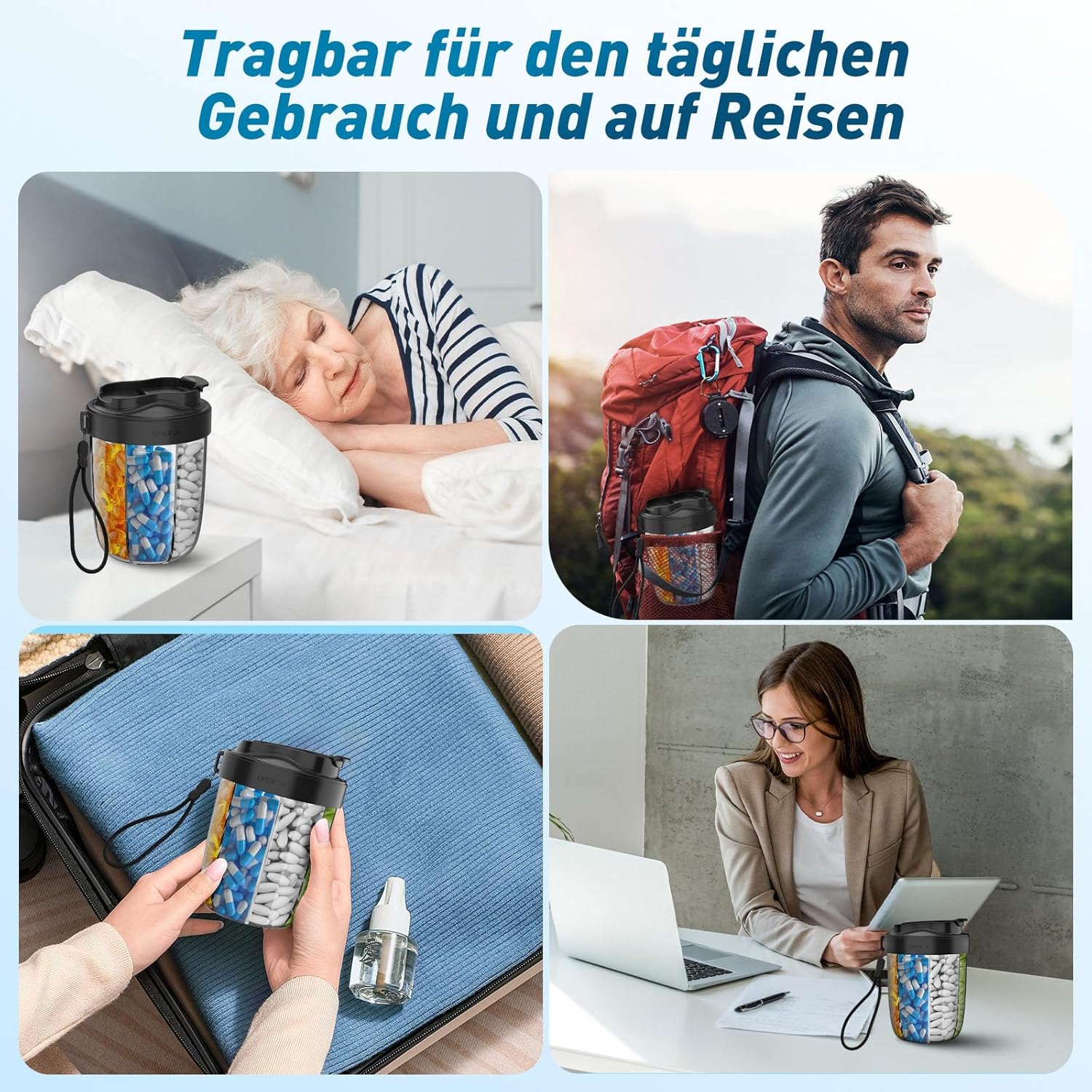 Detalle de NAVIKIA Tablettenbox für 7 Tage (morgens/mittags/abends) – rund mit 7 Fächern, BPA-frei, Anti-Verwechslungs-Design