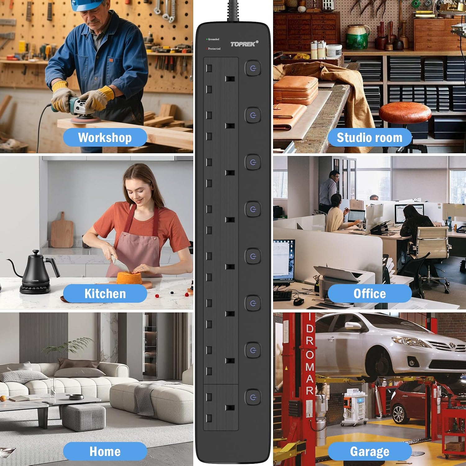 Thumbnail 6 de TOPREK 8 Way surge protected extension lead