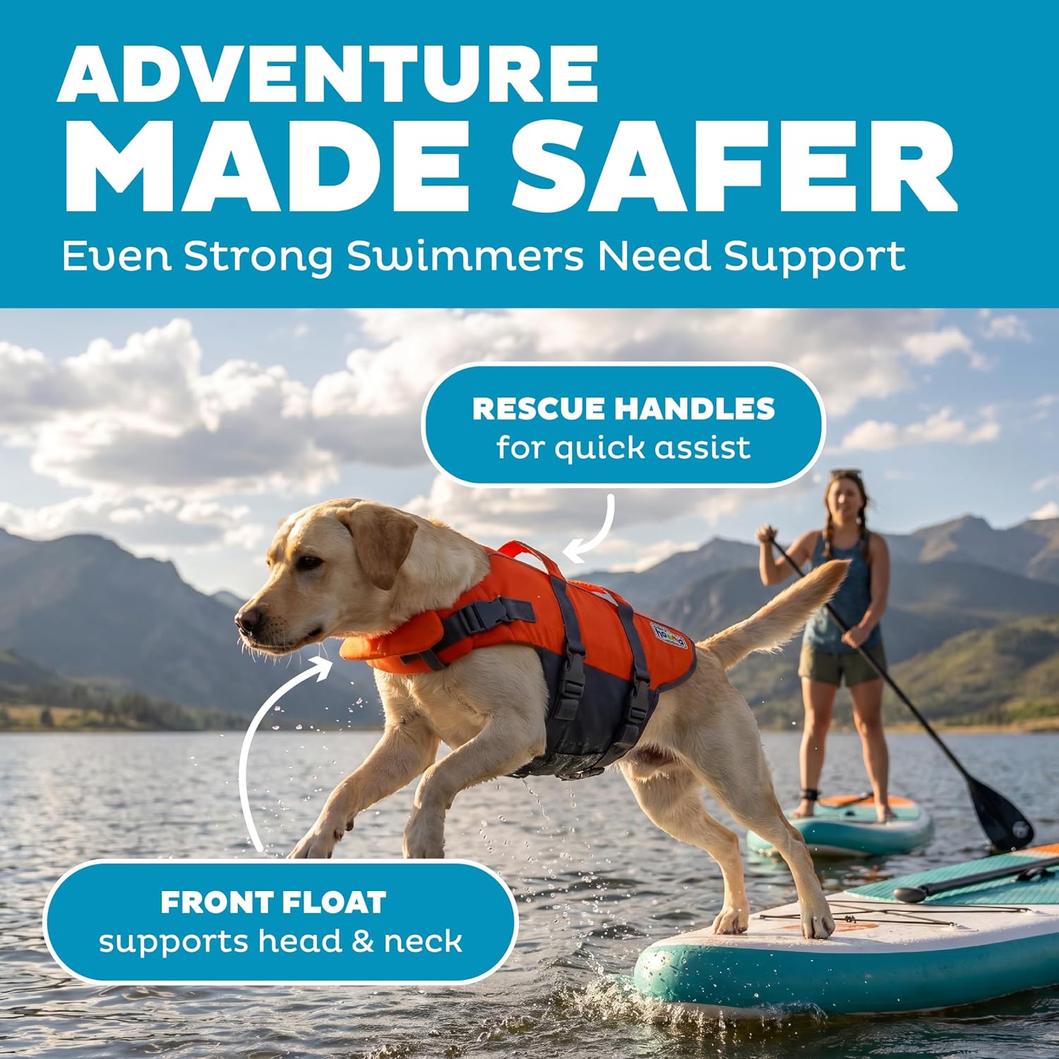 Detalle de Outward Hound Granby Splash Orange Dog Life Jacket, Large
