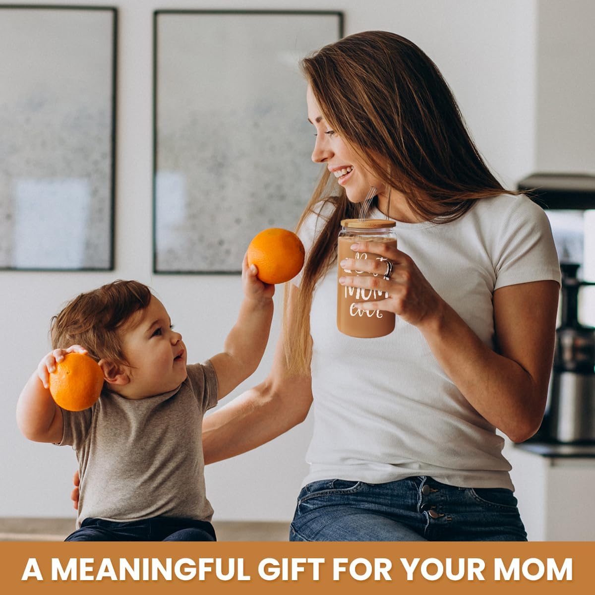 Thumbnail 6 de SANDJEST 16 oz Glass Coffee Cup with Bamboo Lid & Straw – Gifts for Mom from Daughter or Son