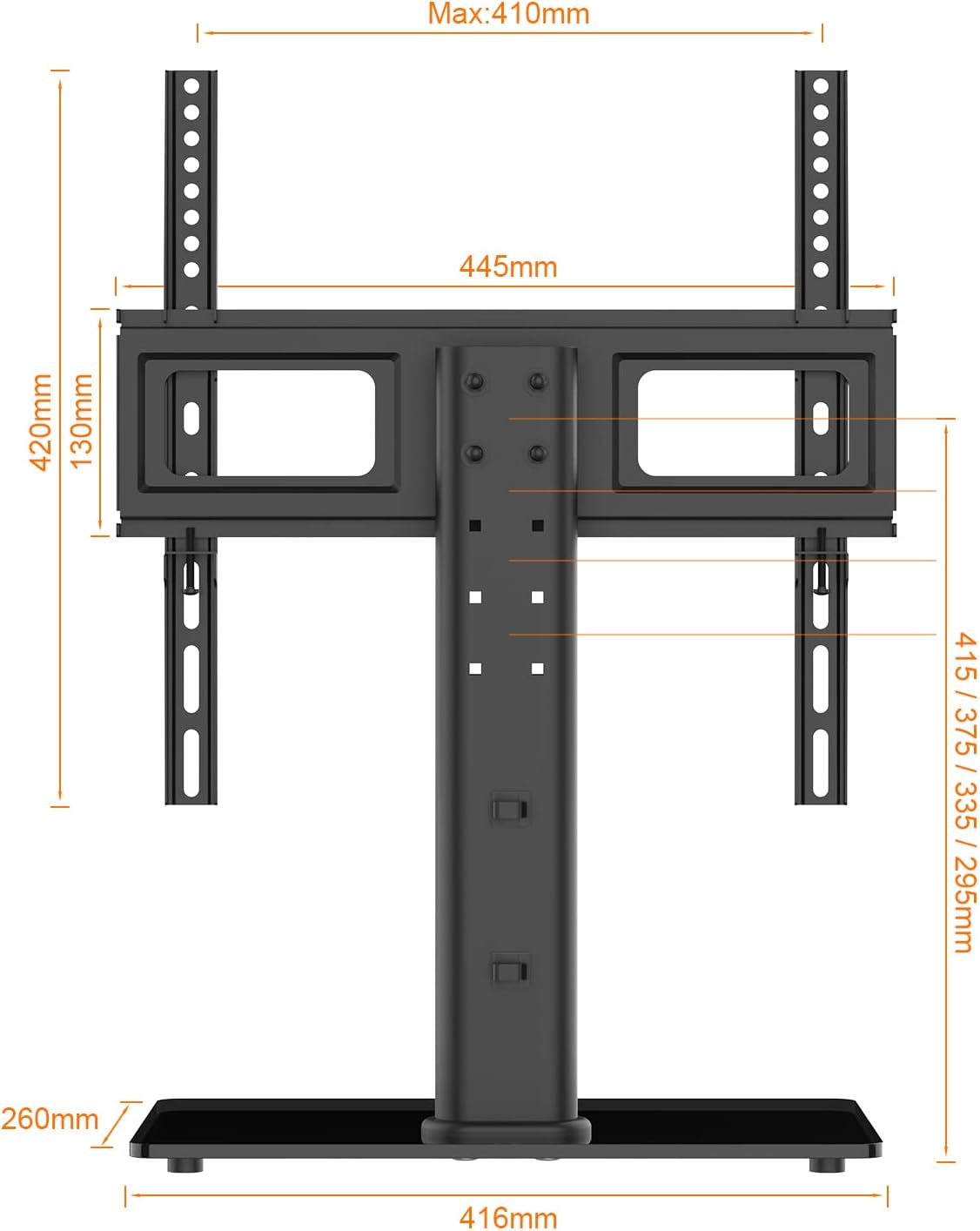 Detalle 2 de GRIFEMA GB1005 Universal TV Stand for 26–55 inch TVs (Swivel, Height Adjustable, 8mm Tempered Glass Base)