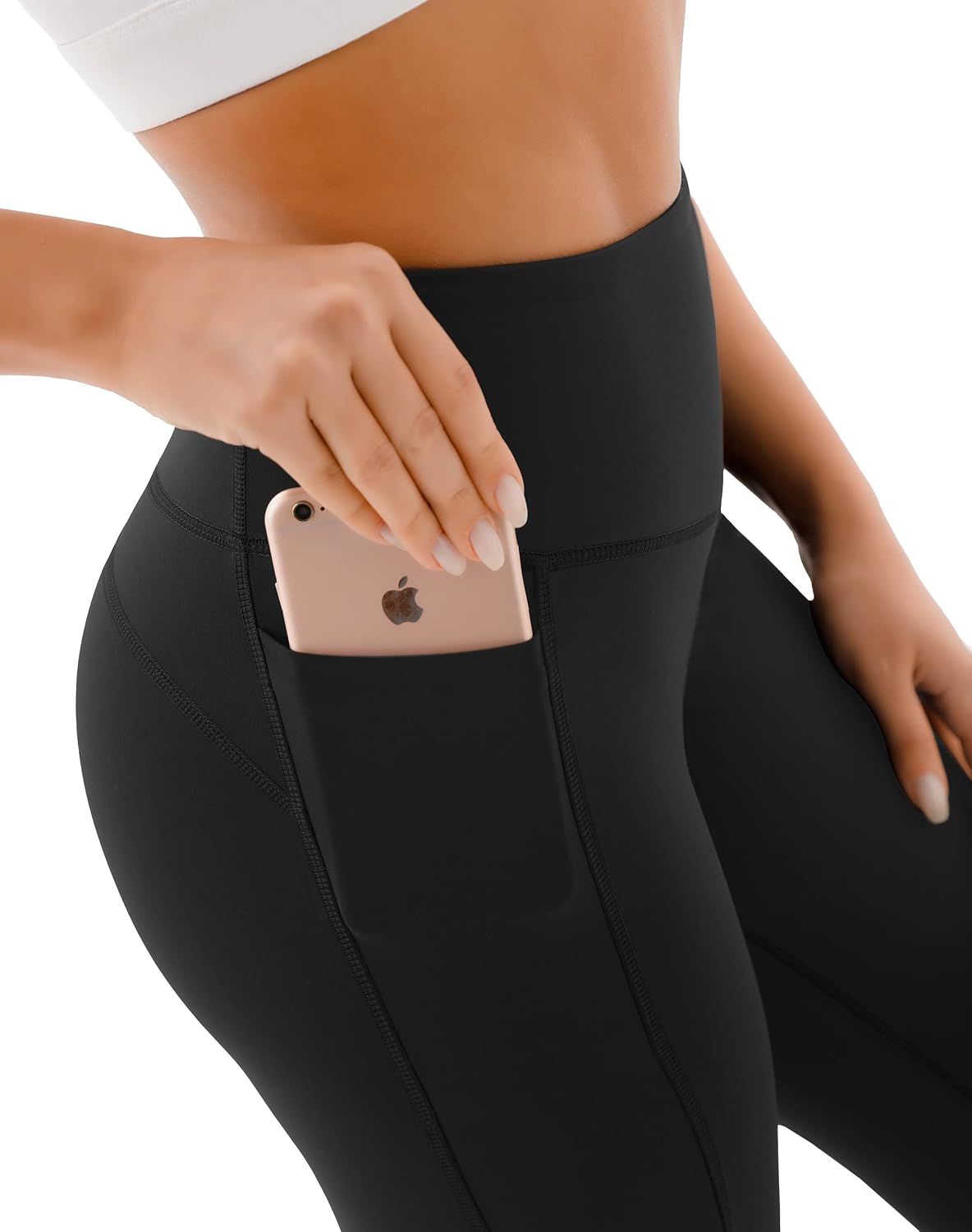 Detalle de JOYSPELS Women's Gym Leggings with Pockets – High Waisted, Tummy Control (Full Length & Capri)