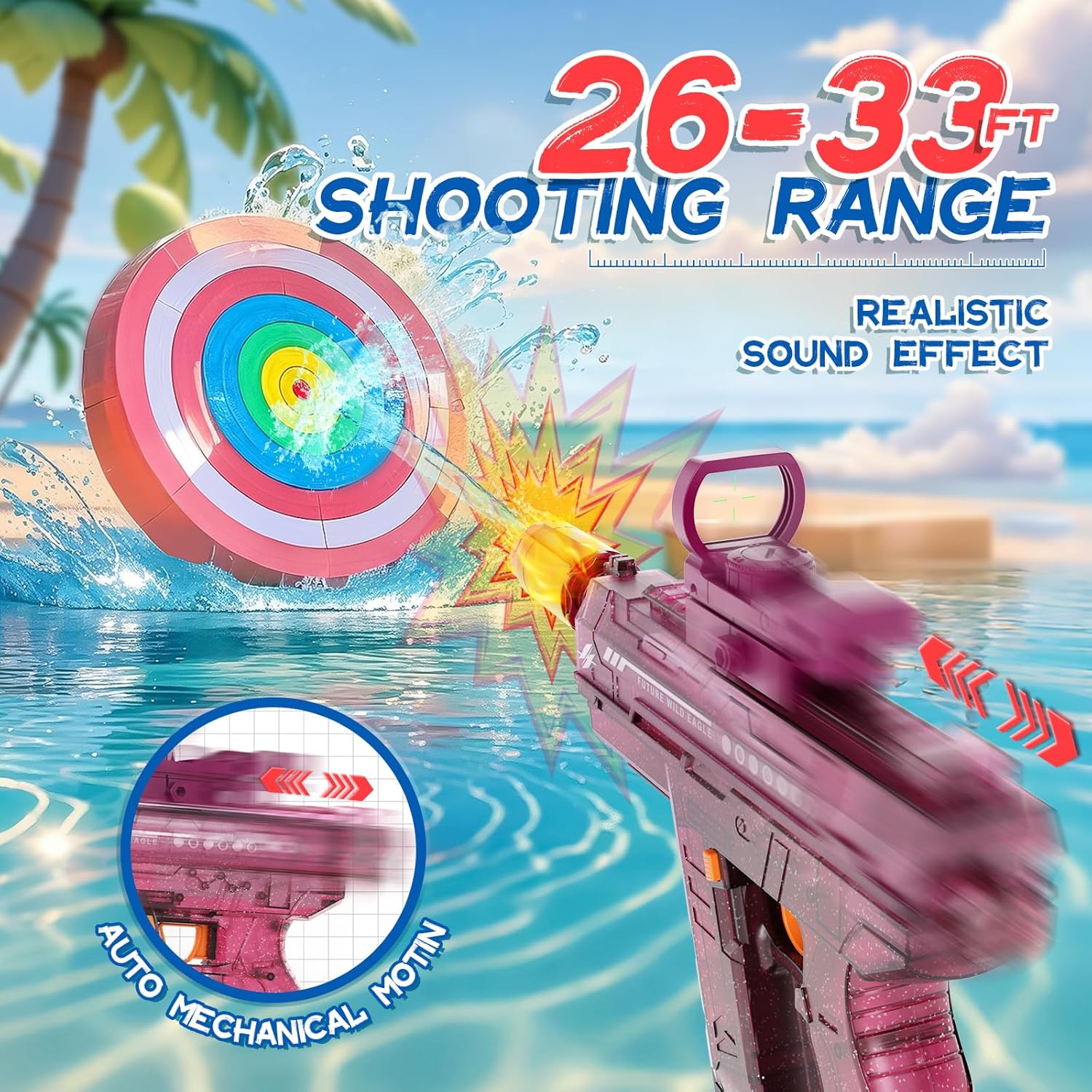 Thumbnail 2 de Vmiya Electric Water Gun 2-Pack (Pink/Red) with Lights, Sound & 800CC Capacity, 26–33 ft Range