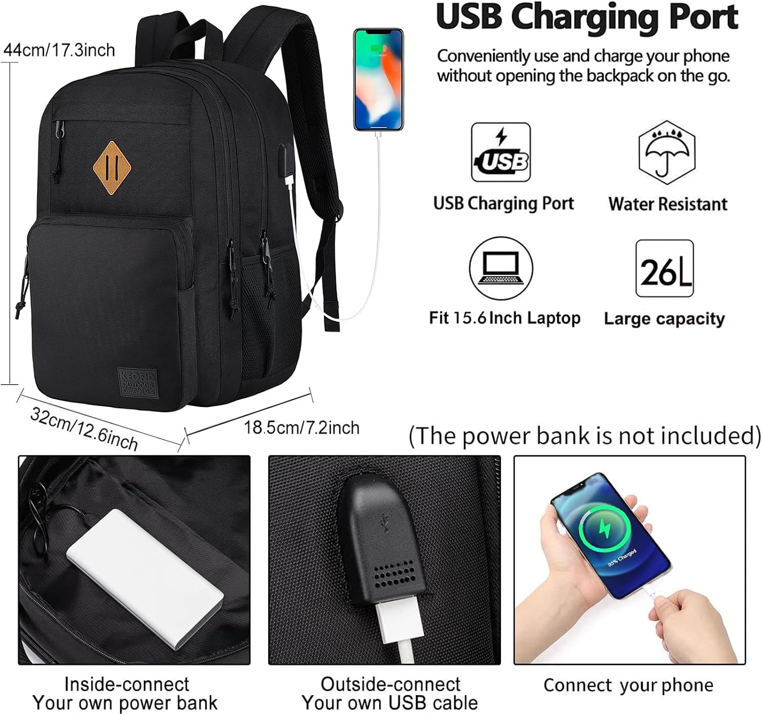 Thumbnail 1 de KEOFID Travel Backpack for Men and Women with USB Charging Port and Anti-Theft Pocket